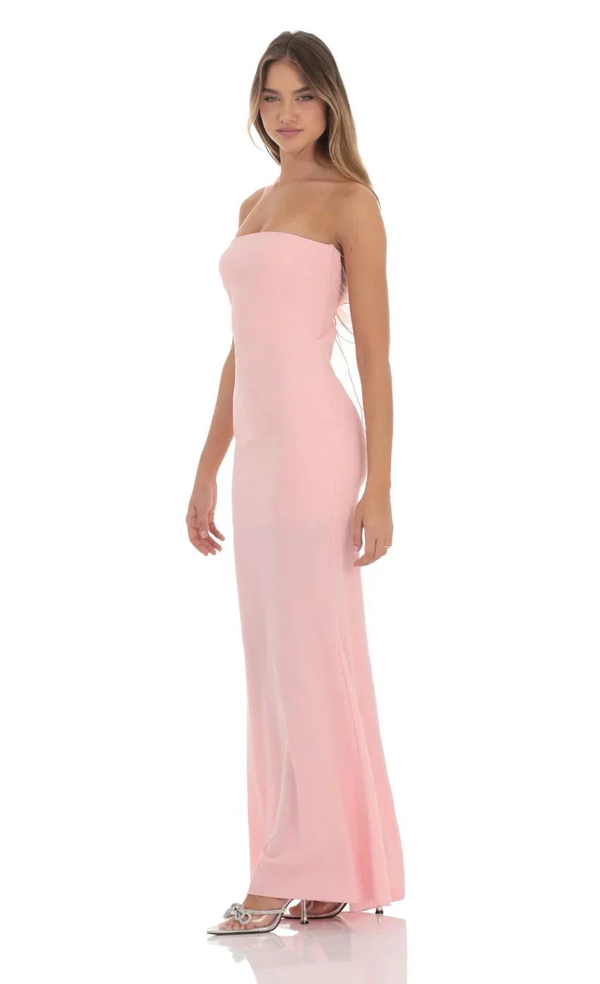 Back Bow Strapless Dress in Pink