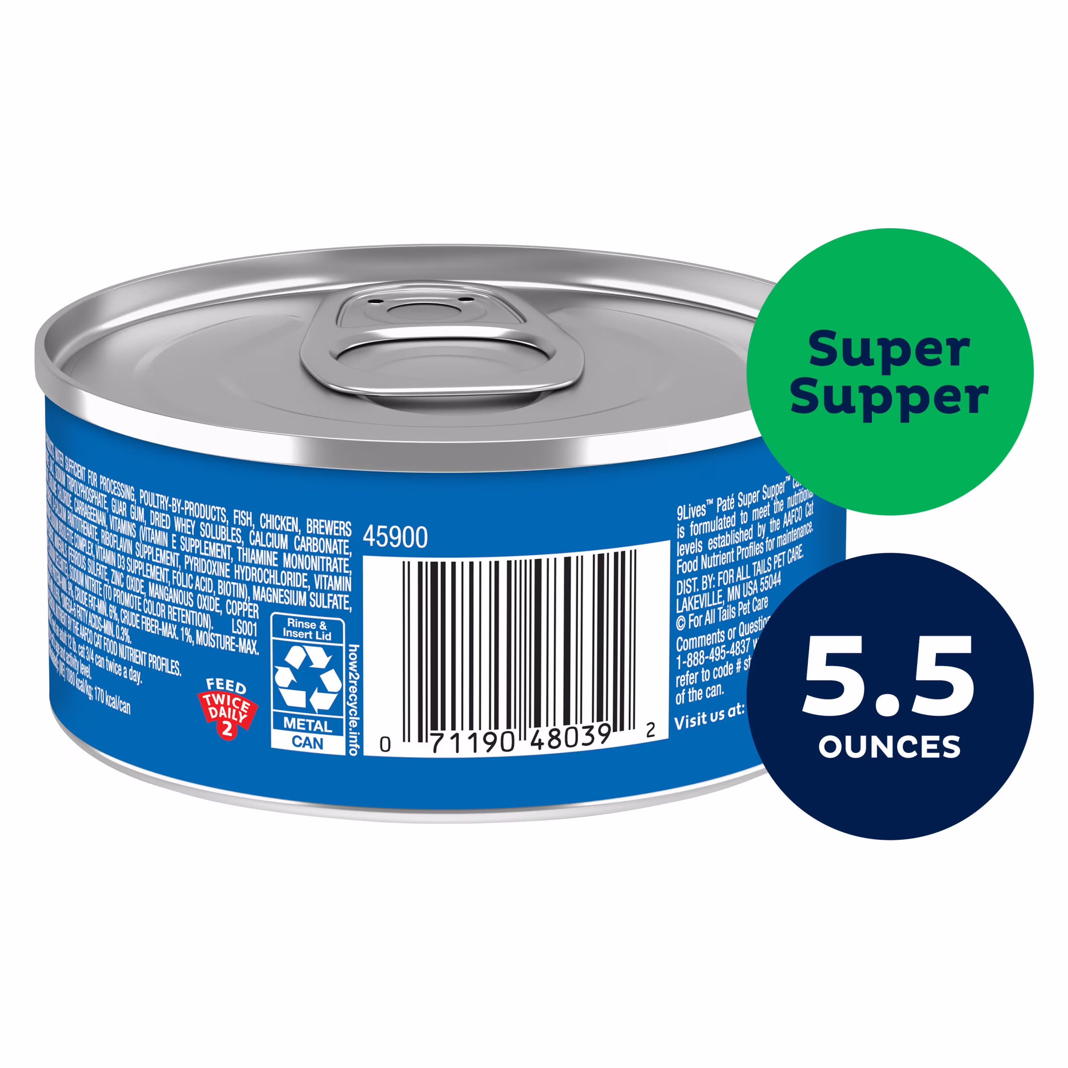 9Lives Super Supper Paté Wet Cat Food with Real Fish and Chicken, 5.5 oz Can