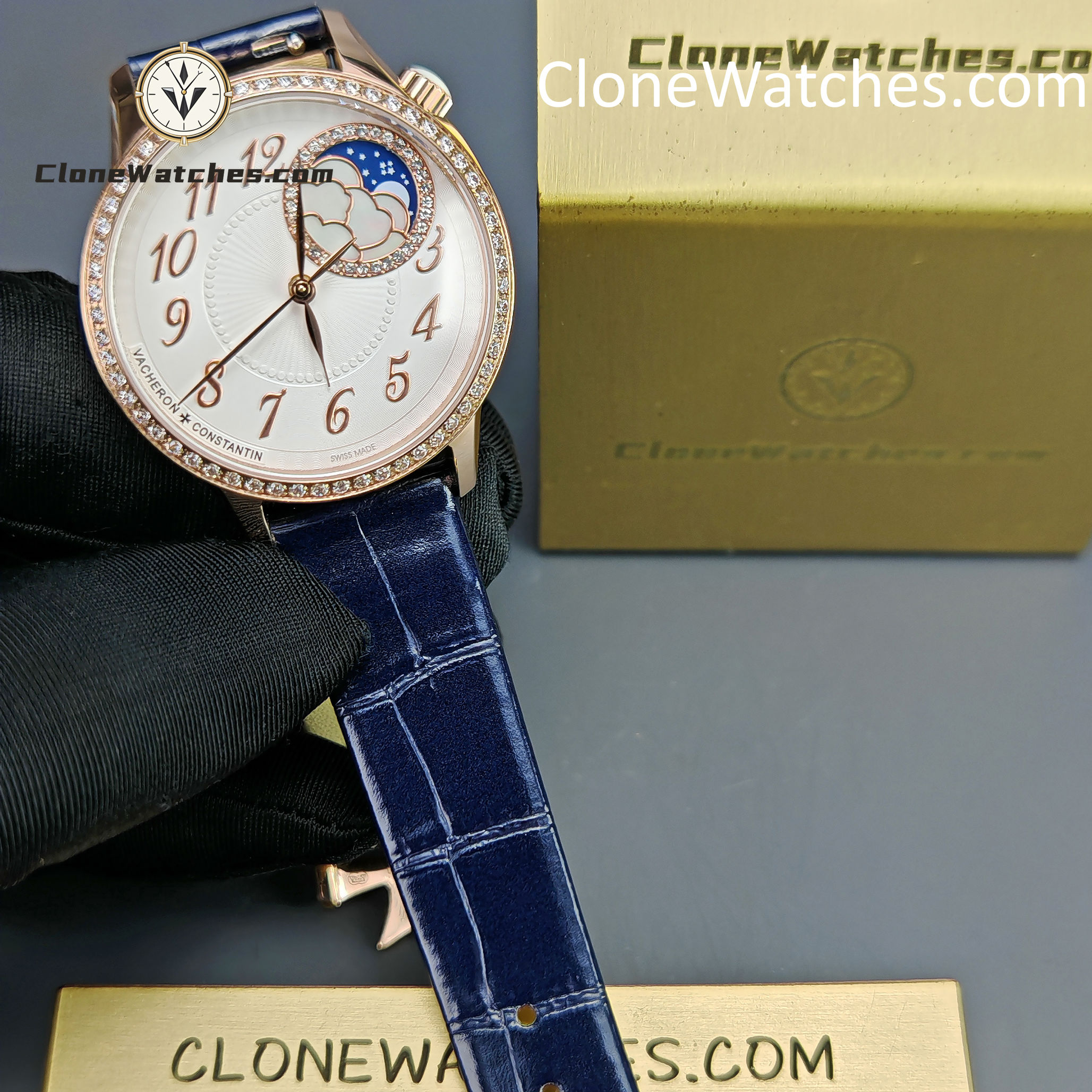 Vacheron Constantin Super Clone Watches 1:1 Égérie Moon Phase 8005F/000R-B498 White Dial