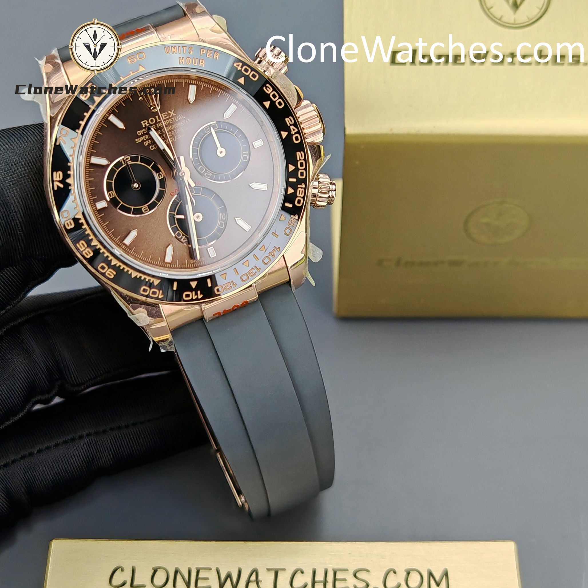 Rolex Super Clone Watches 1:1 Daytona Rose Gold Brown Dial M126515LN-0010 4131 Movement Rubber Strap