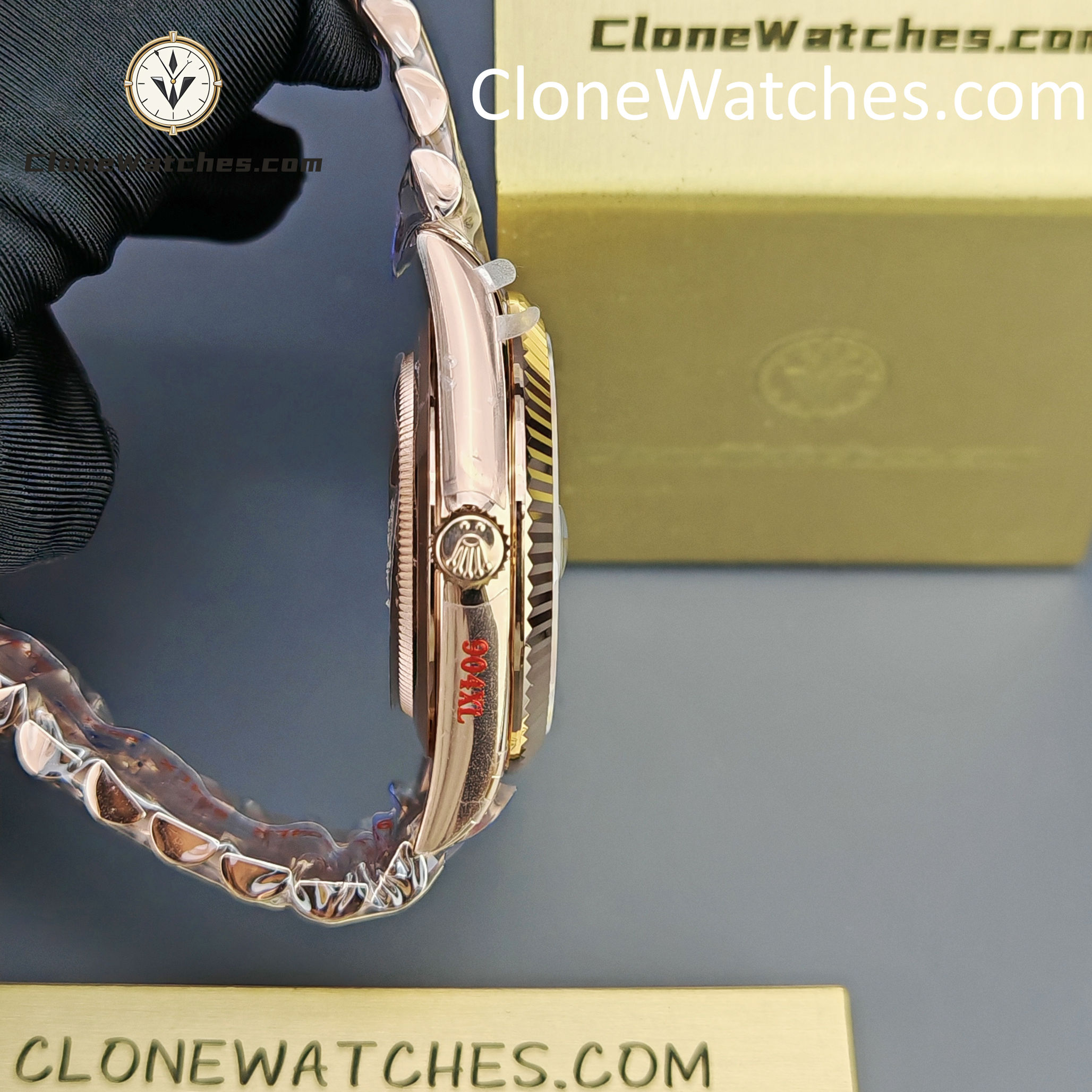 Rolex Super Clone Watches 1:1 Day Date 18K Rose Gold Grey Roman Dial 40mm m228235-0055 3255 Movement