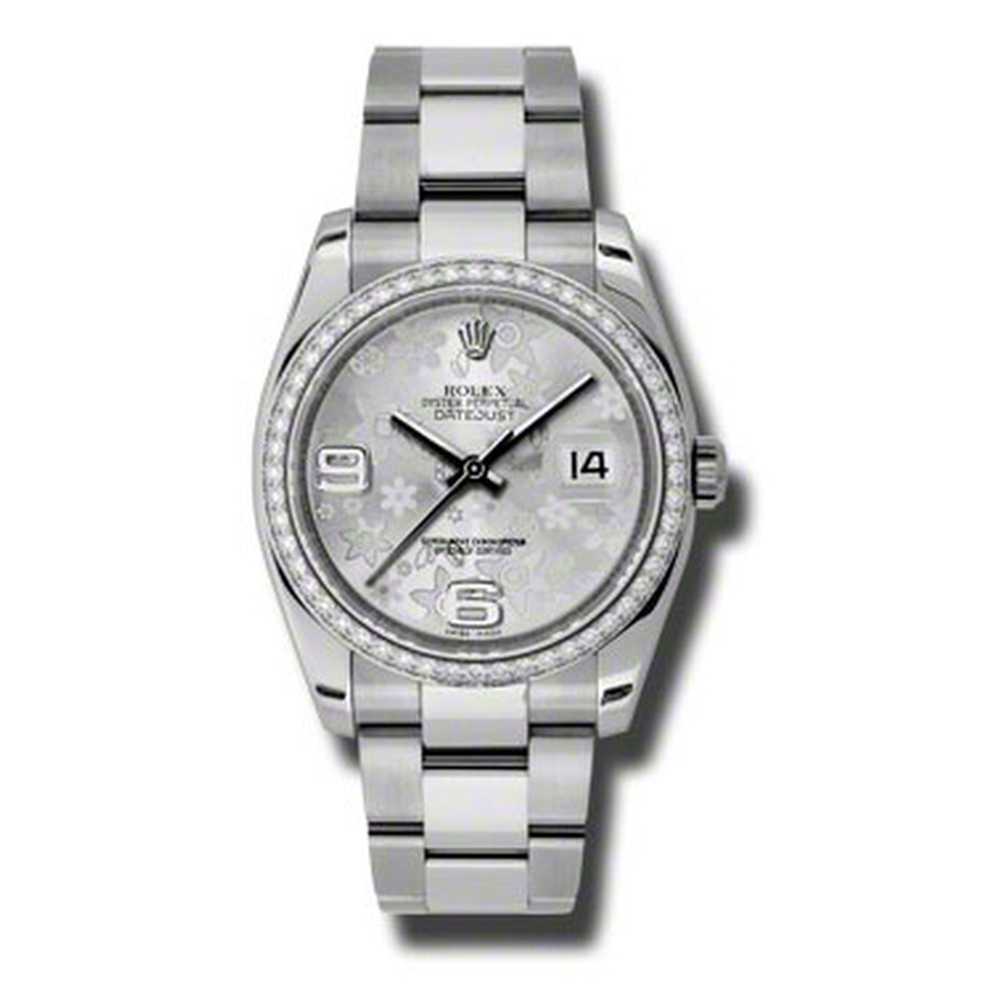 Rolex Oyster Perpetual Datejust 36 Silver Floral Dial Stainless Steel Bracelet Automatic Ladies Watch 116244SFAO（Lifetime free warranty+90-days replacement service & Refund!.）