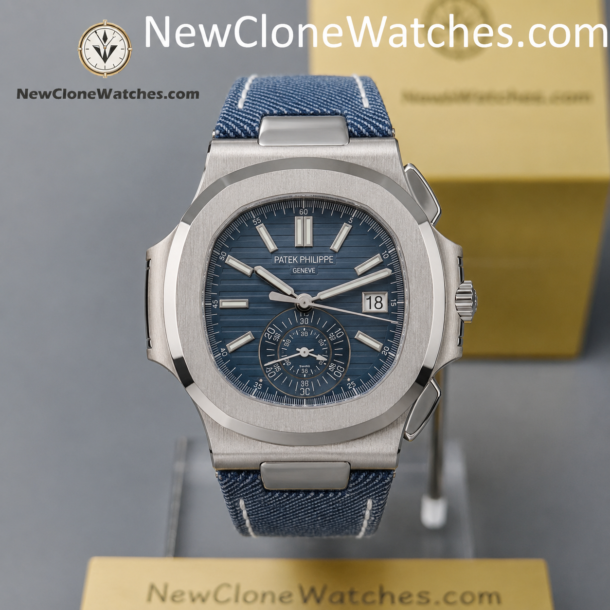 Patek Philippe Nautilus Replica 5980/60G-001 Flyback Chronograph Blue Gray Dial Men's Watch