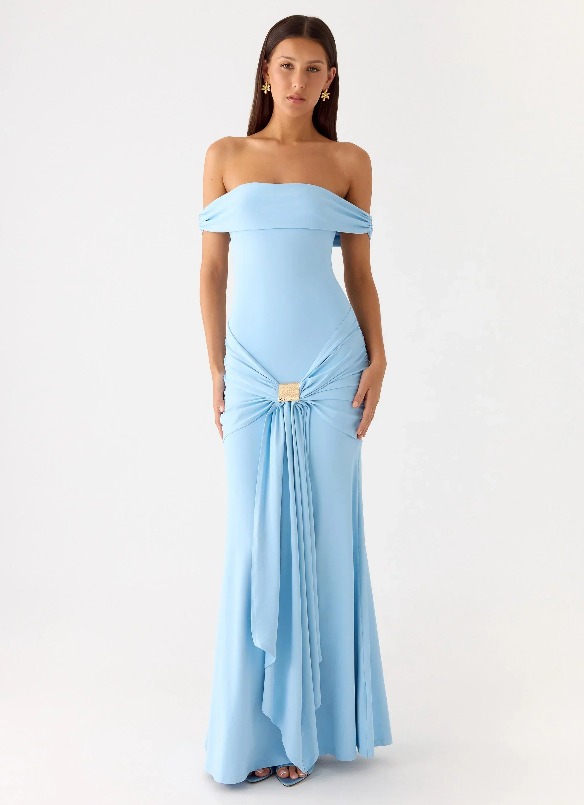 Vee Bardot Maxi Dress - Blue