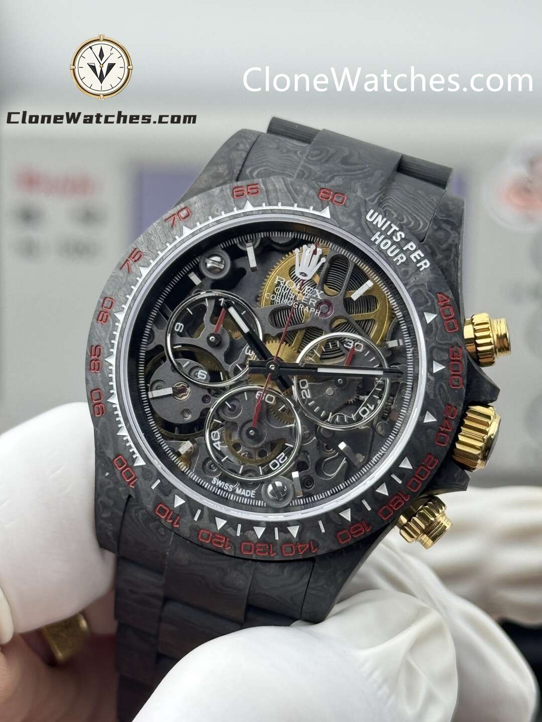 Modified Super Clone Watches 1:1 Rolex Daytona 4130 Super Lightweight Carbon Fiber “Red Tachymeter” 40mm