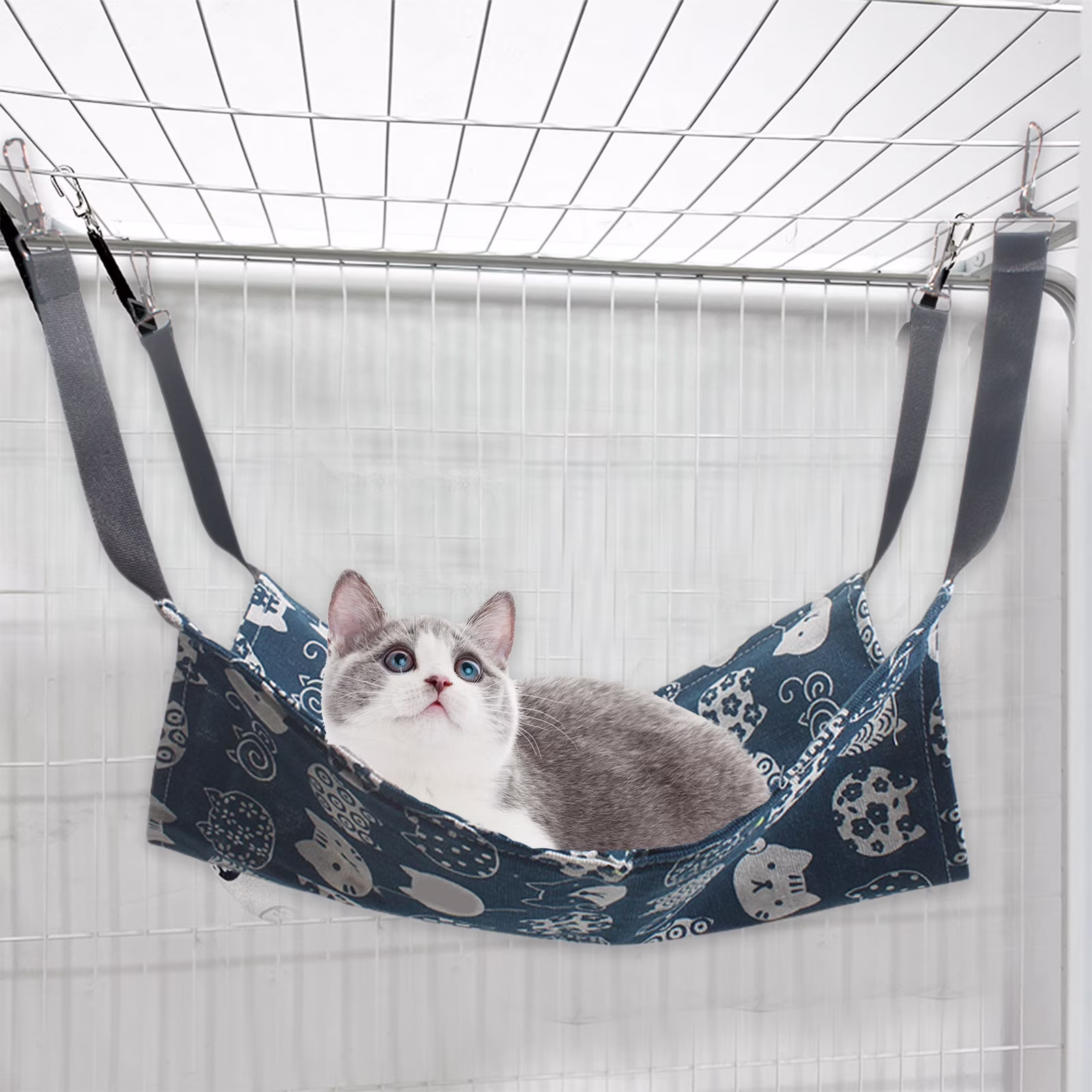 Yhmxh Reversible Cat Hanging Hammock, Soft Breathable Pet Cage Hammock with Adjustable Straps and Metal Hooks, Double Sided Hanging Bed Pet Hammock Bed for Small Cats, Rabbits, Puppy