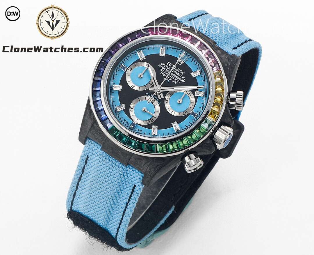 Modified Super Clone Watches 1:1 DiW Rolex Daytona Carbon Fiber RAINBOW BLUE