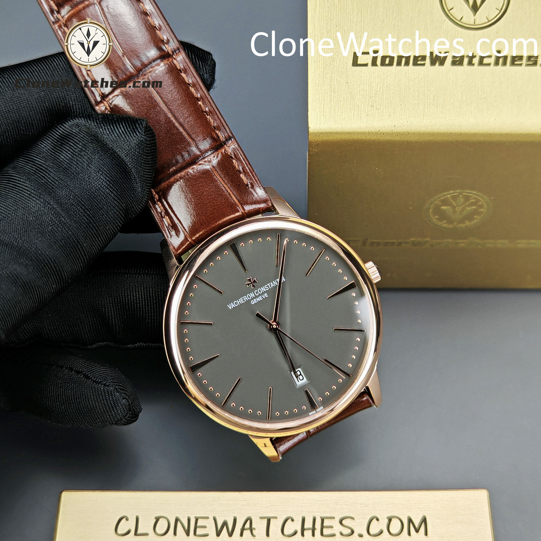 Vacheron Constantin Super Clone Watches 1:1 Patrimony Rose Gold 85180/000R-9166 Black Dial