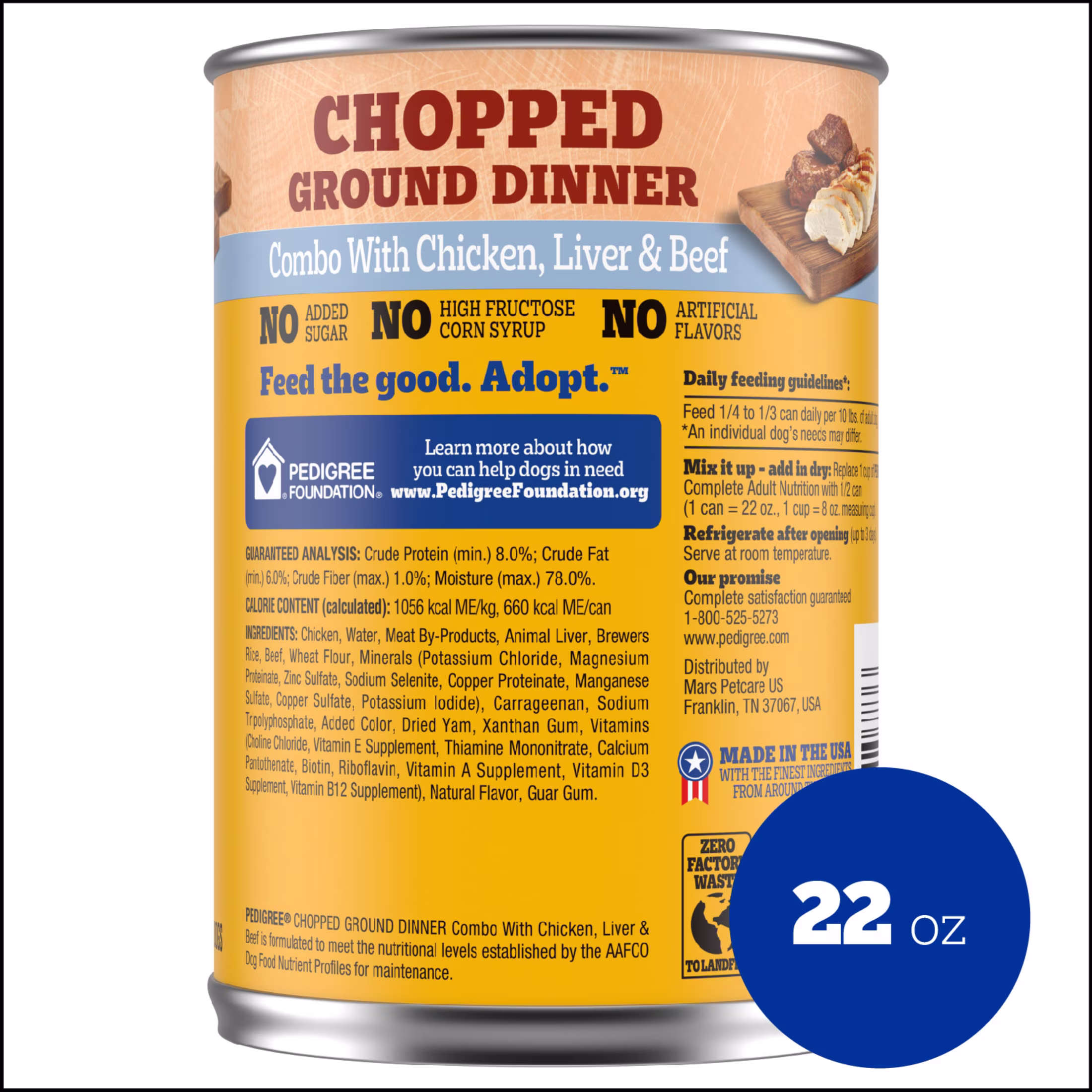 (4 pack) Pedigree Chopped Ground Dinner Chicken, Liver & Beef Adult Soft Wet Dog Food, (12) 22 oz Cans