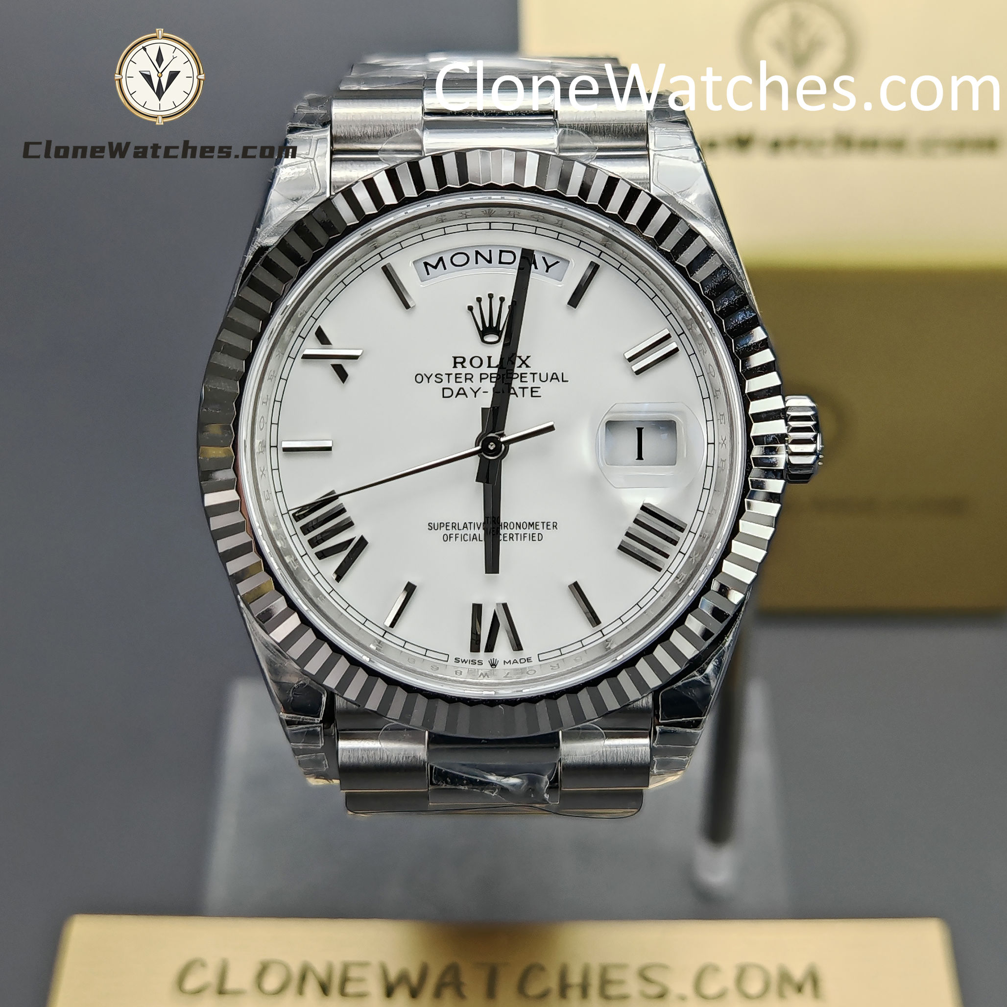 Rolex Super Clone Watches 1:1 Day Date White Roman Dial 40mm m228239-0046 VSF Version 3255 Movement