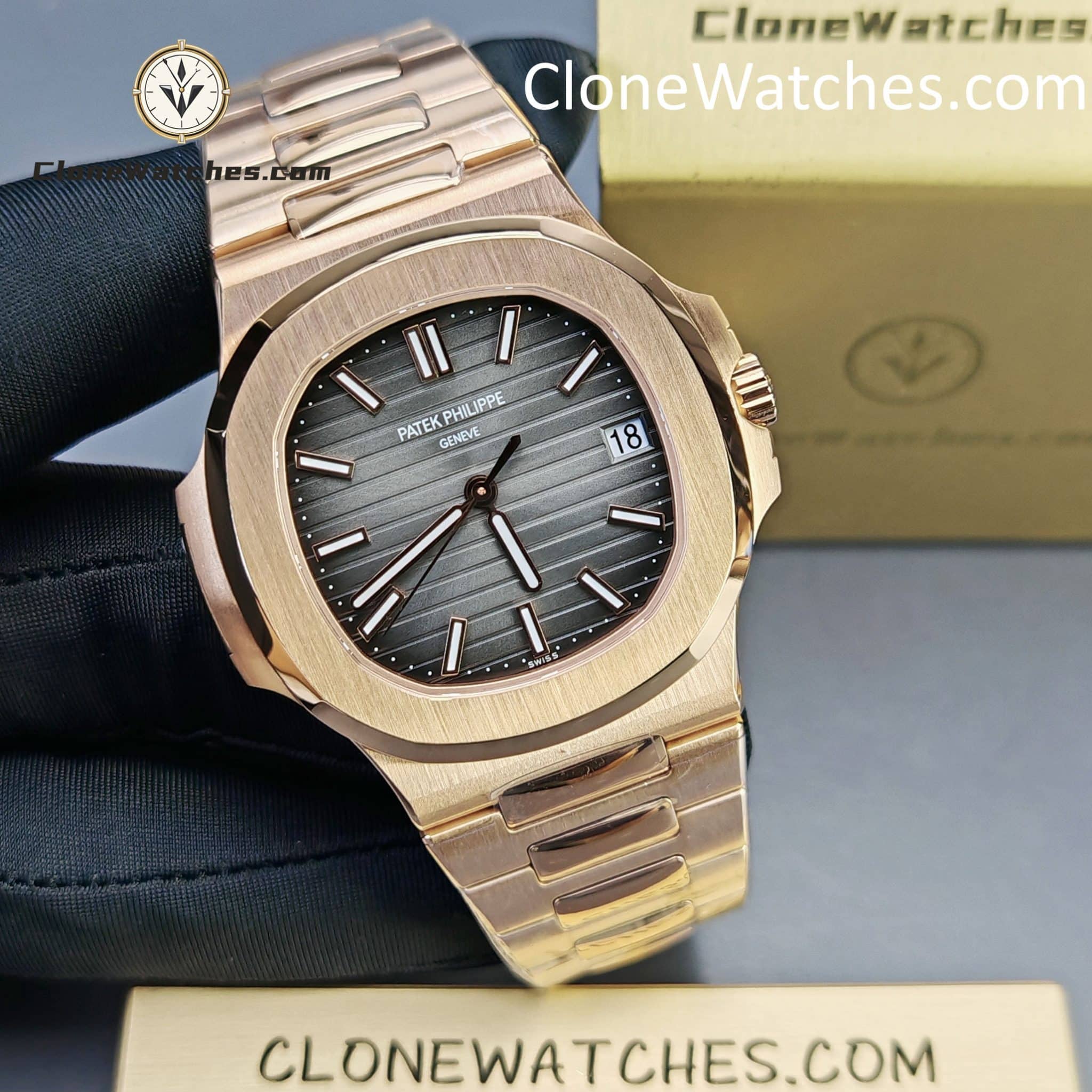 Patek Philippe Super Clone Watches 1:1 Nautilus 5711 Grey Dial 18K Rose Gold