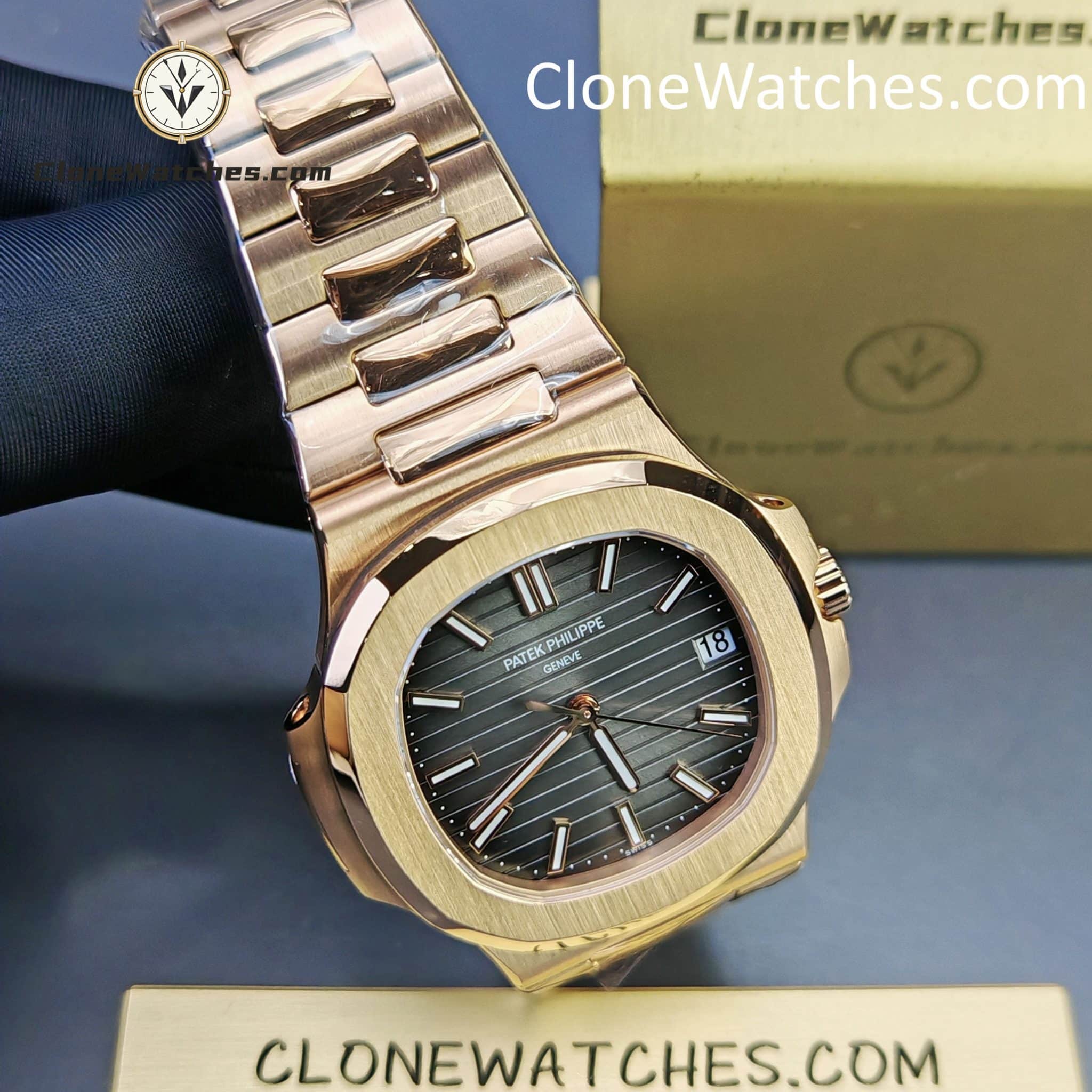 Patek Philippe Super Clone Watches 1:1 Nautilus 5711 Grey Dial 18K Rose Gold