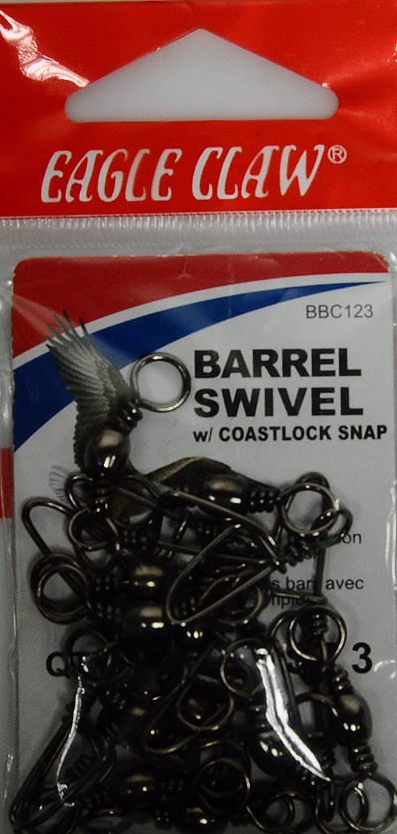 (4 pack) Eagle Claw Barrel Swivel with Coastlock, Black, Size 3