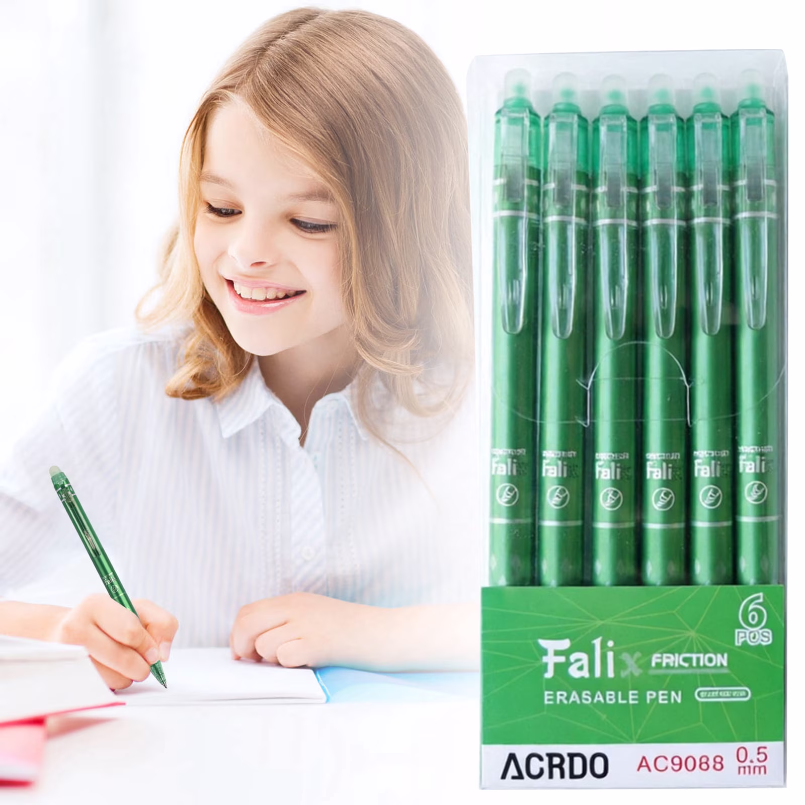 6Pcs Erasable Gel Ink Pens, Retractable Pens Black Ink Smooth Writing Pens 0.5mm Fine Point Pen for Drawing Writing Planner and Study Black