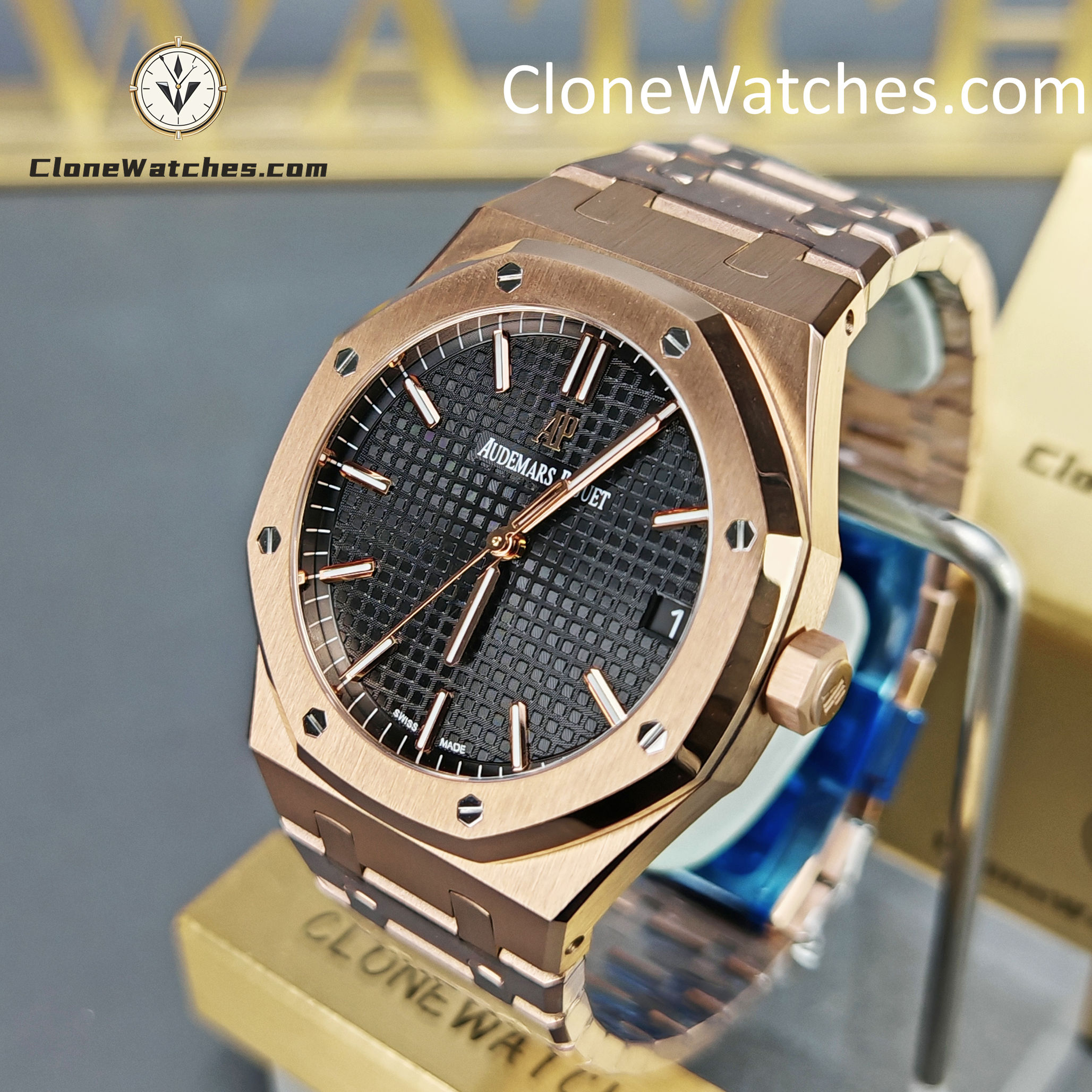Audemars Piguet Super Clone Watches 1:1 Royal Oak Rose Gold 15500 Black Dial