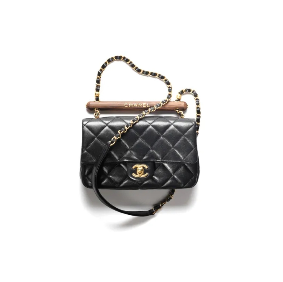 Chanel 23A Bag Sheepskin wooden handle