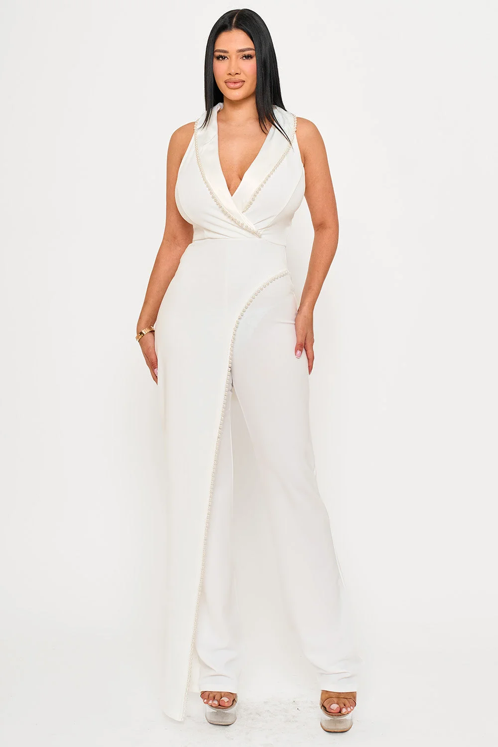 Symphony Jumpsuits - Pearl Trim Detailed Jumpsuit