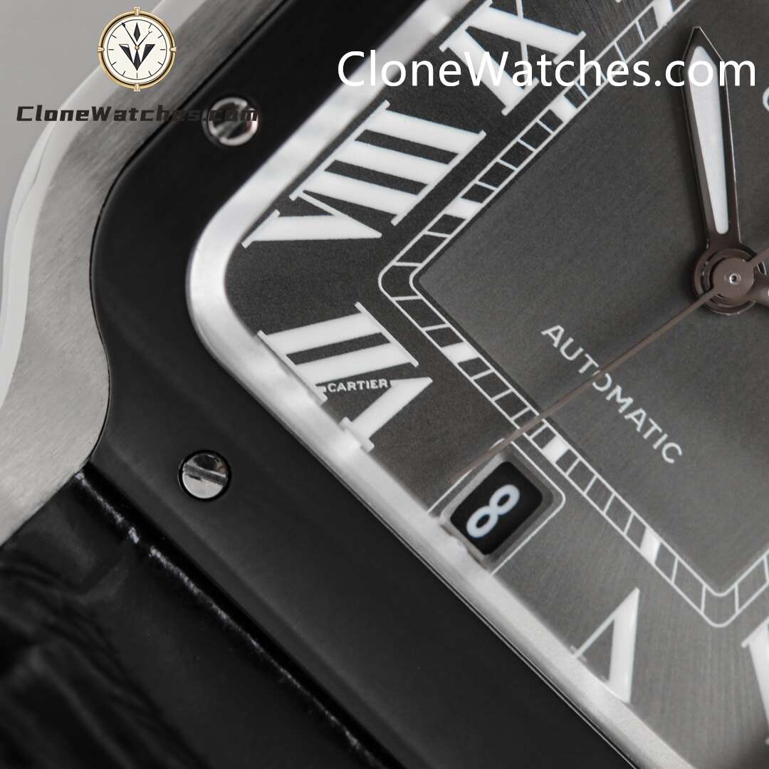 Cartier Super Clone Watches 1:1 Santos Series Grey Dial 39.8MM WSSA0037 Leather Strap