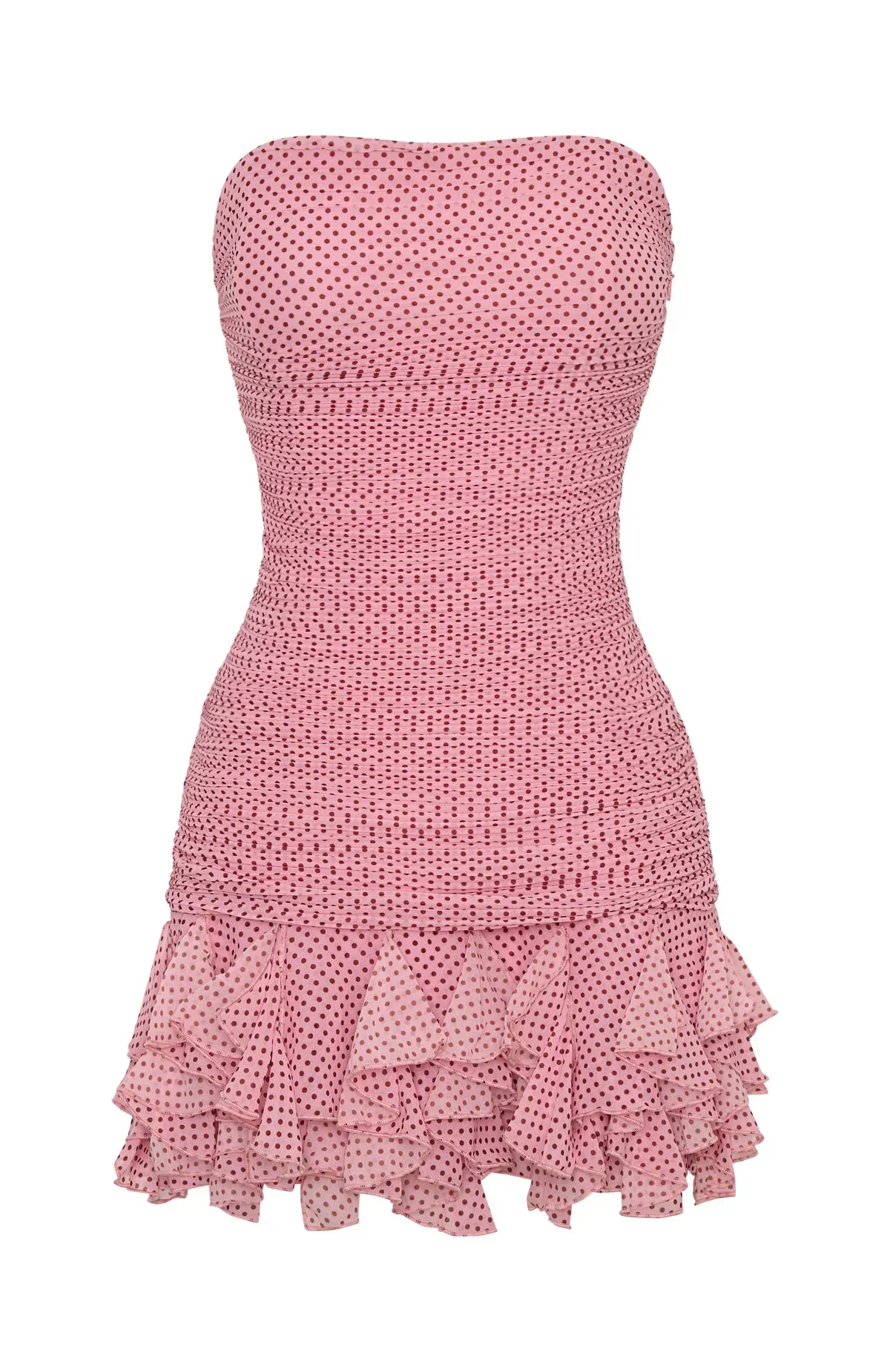 High Gloss Strapless Mini Dress Pink Polka Dot