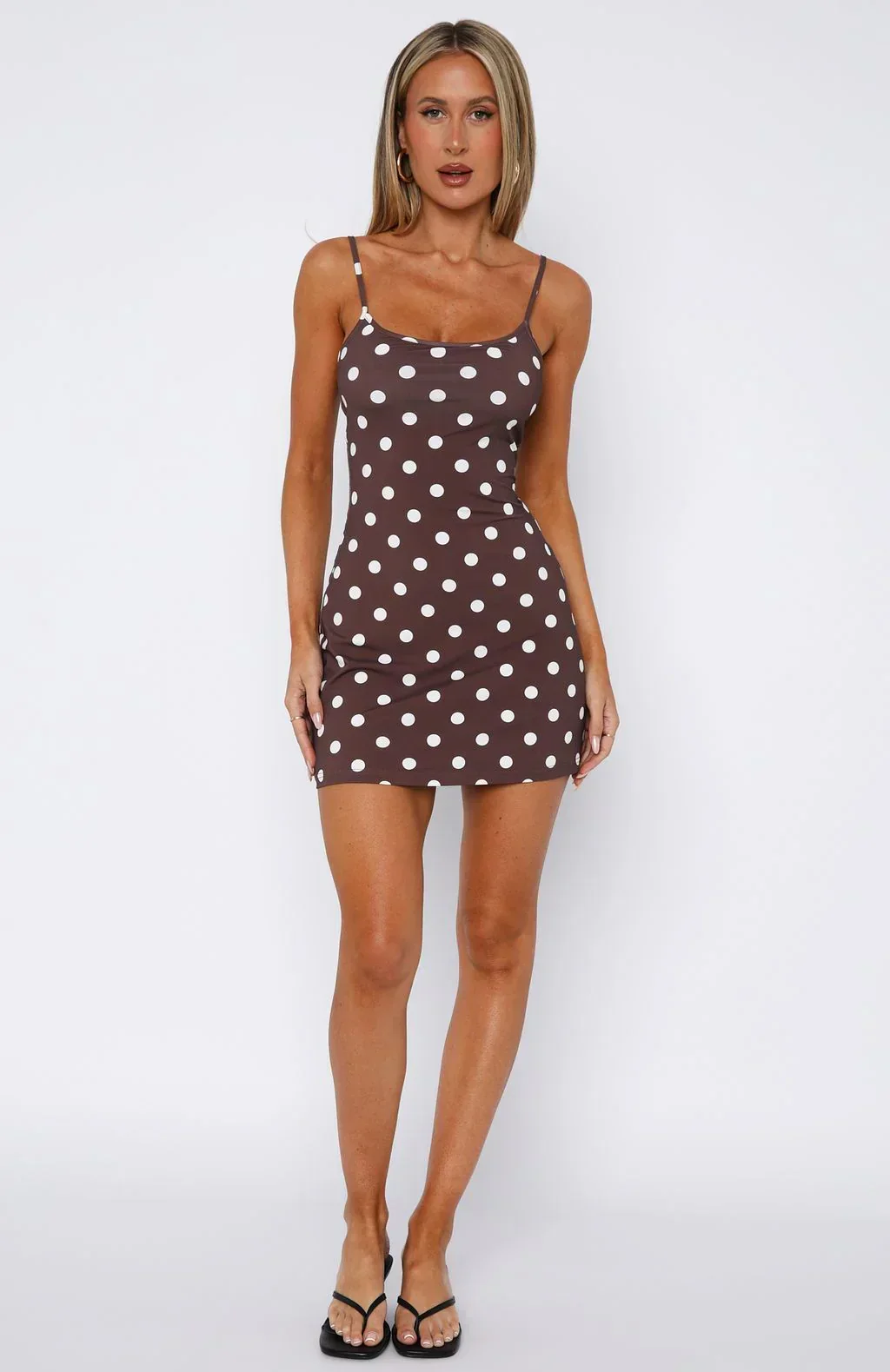 Maybe Later Mini Dress Choc/Cream Polka Dot