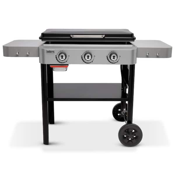 3 Burner Propane Gas Grill 28 in. Flat Top Griddle in Black