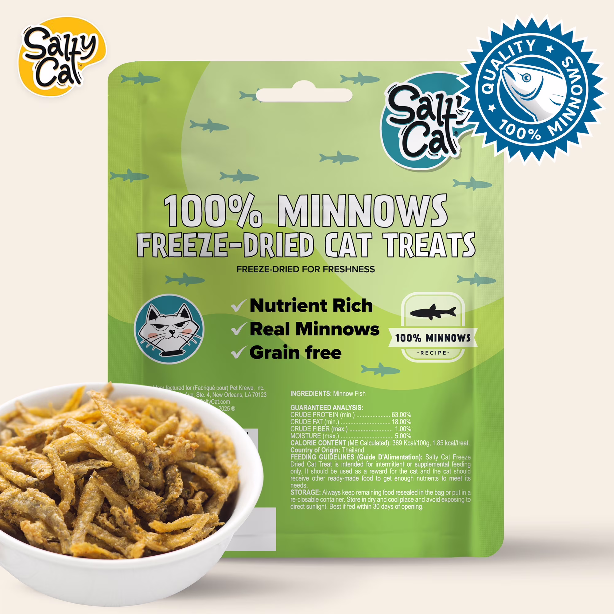 Salty Cat 100% Minnows Freeze-Dried Cat Treats, 10g Pouch
