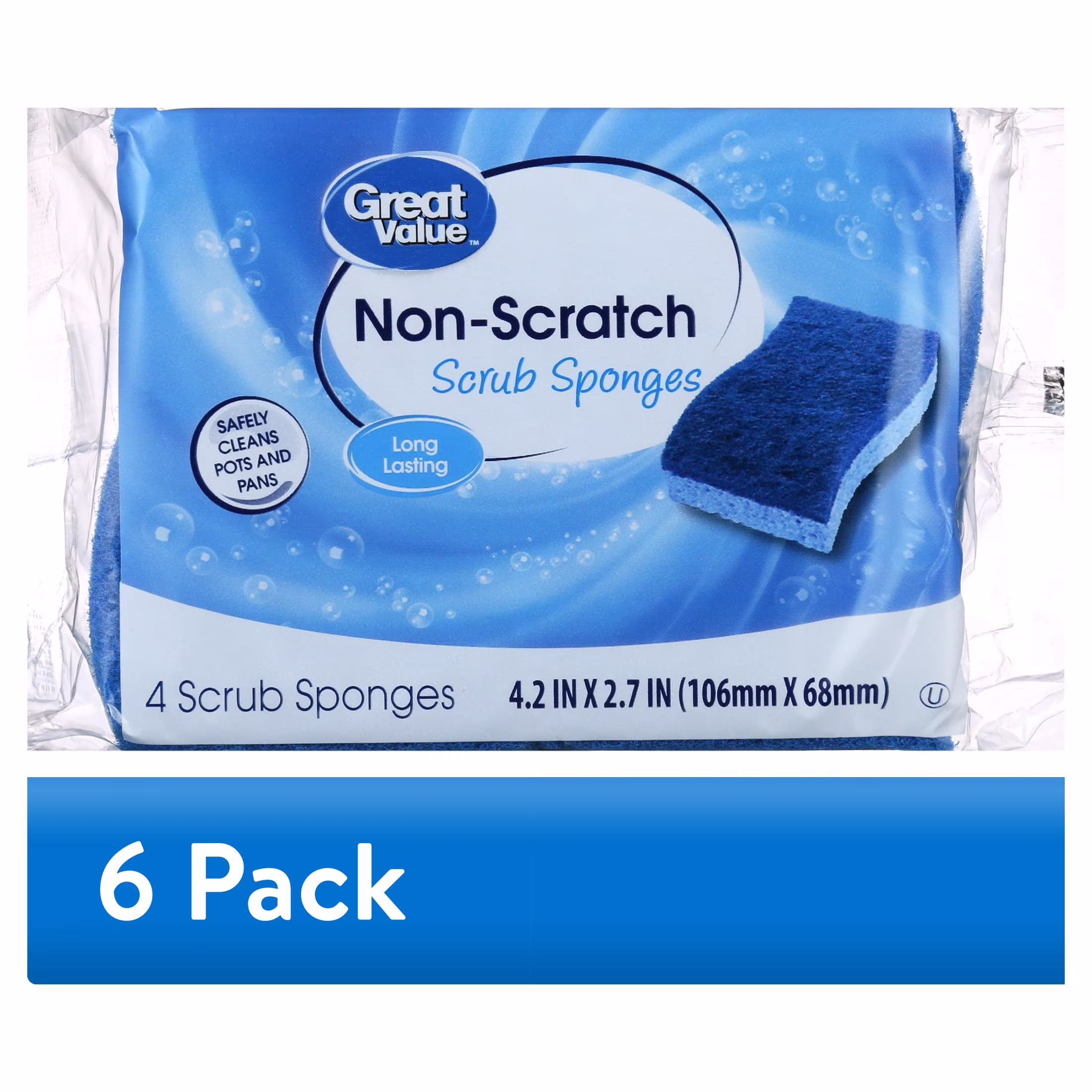 Great Value Non-Scratch Scrub Sponges, 4 Count