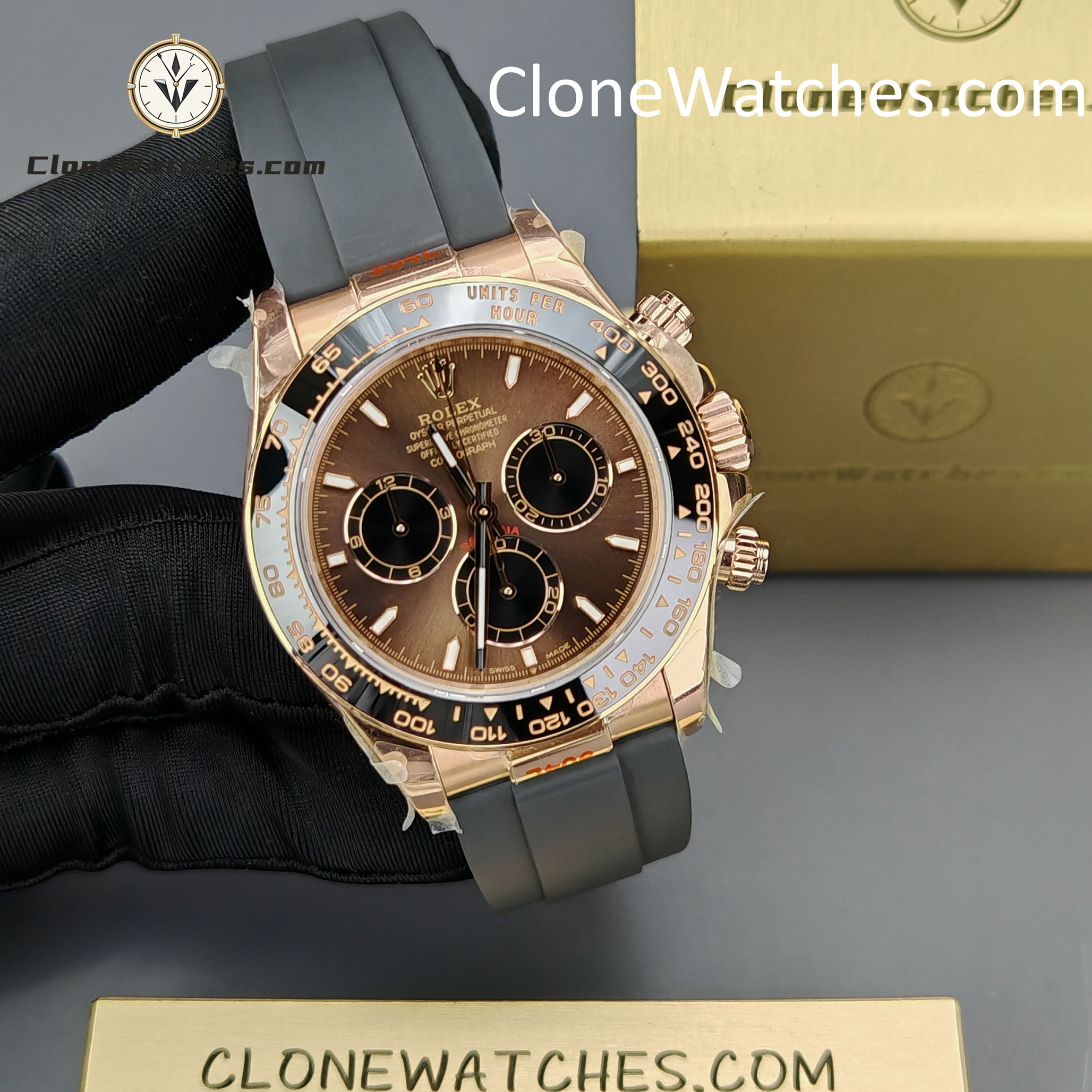 Rolex Super Clone Watches 1:1 Daytona Rose Gold Brown Dial M126515LN-0010 4131 Movement Rubber Strap
