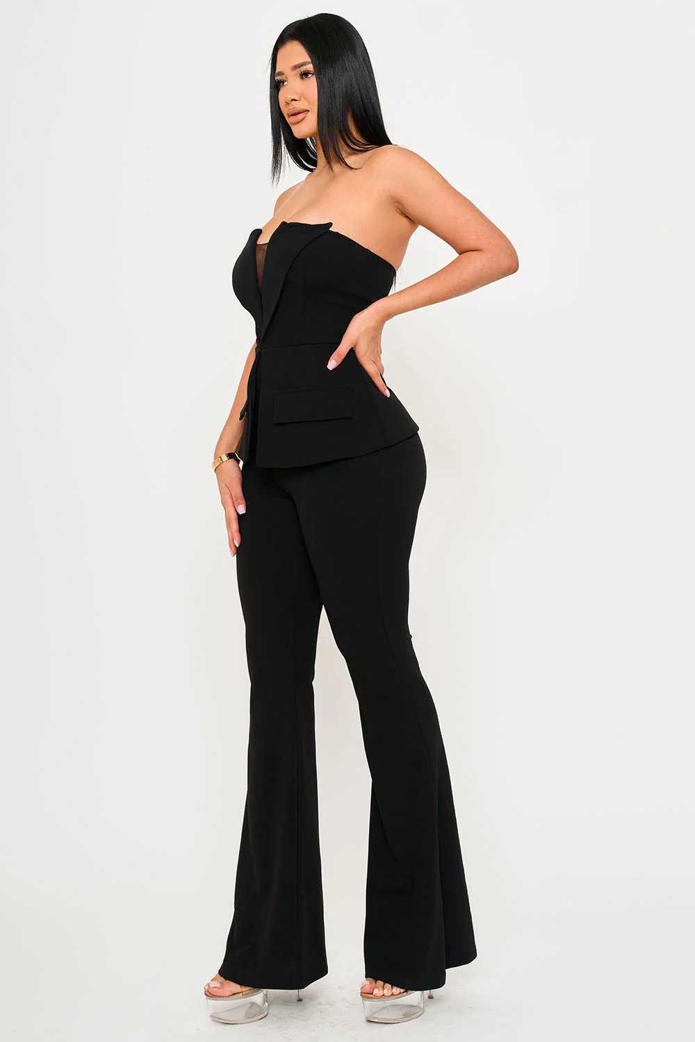 Symphony Jumpsuits- Tube Top With Collar Detail Peplum Jumpsuit