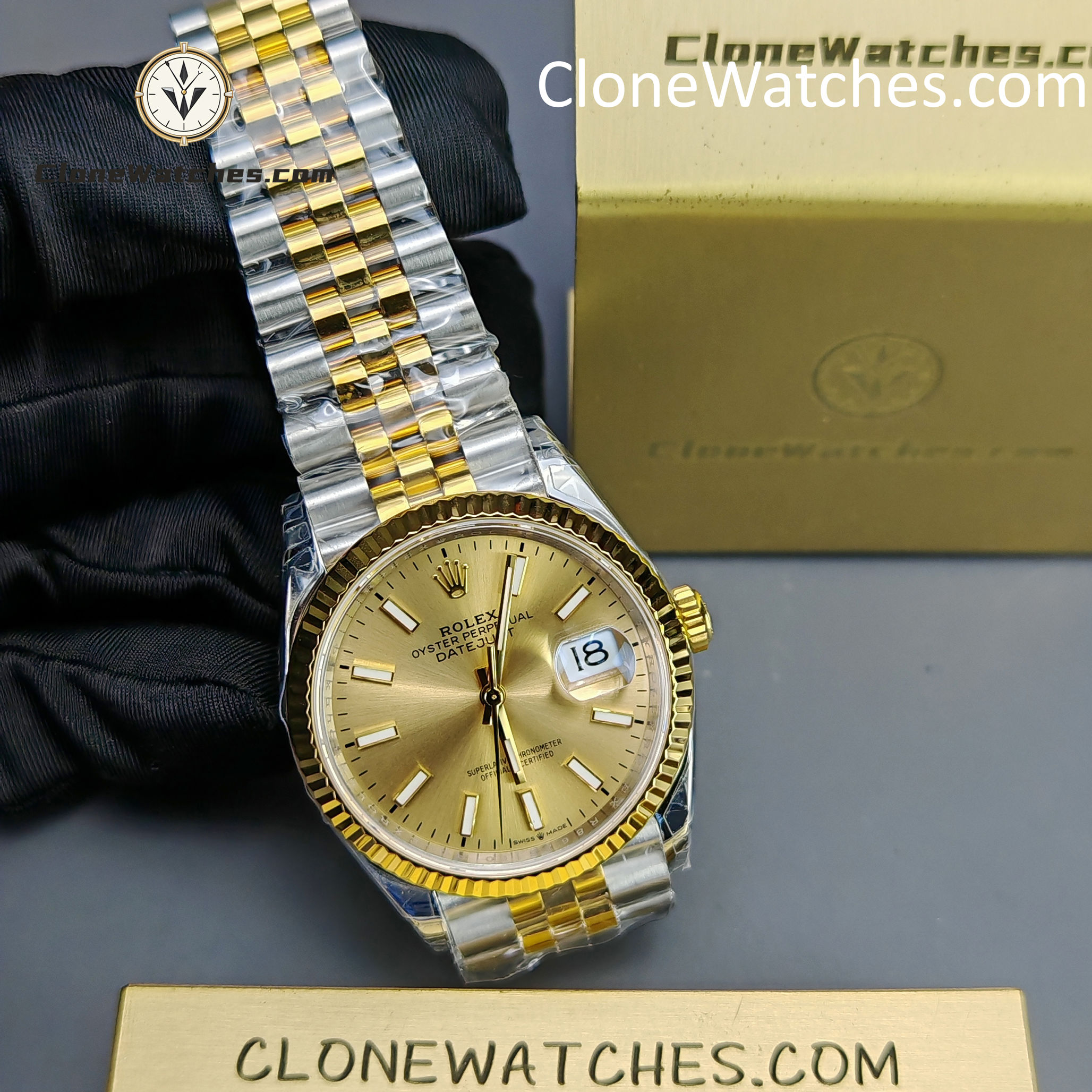 Rolex Super Clone Watches 1:1 DateJust Gold Dial m126233-0015 Jubilee 36MM 3235 Movement