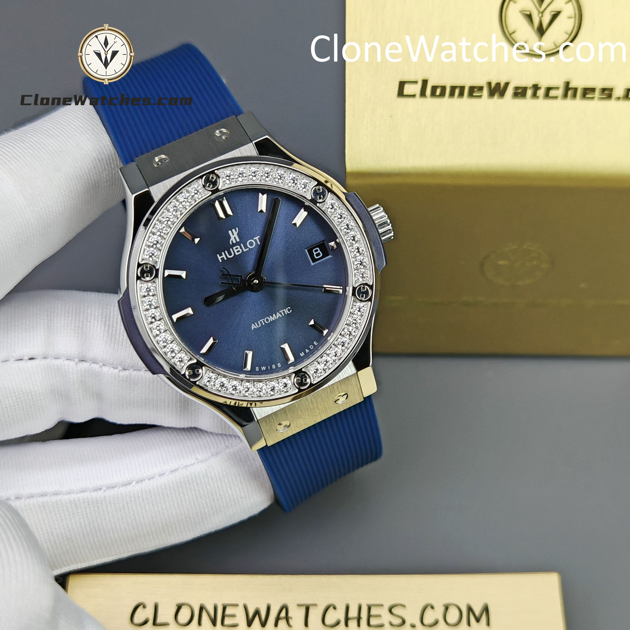 Hublot Super Clone Watches 1:1 Classic Fusion Blue Diamonds 38MM 565.NX.7170.RX.1204