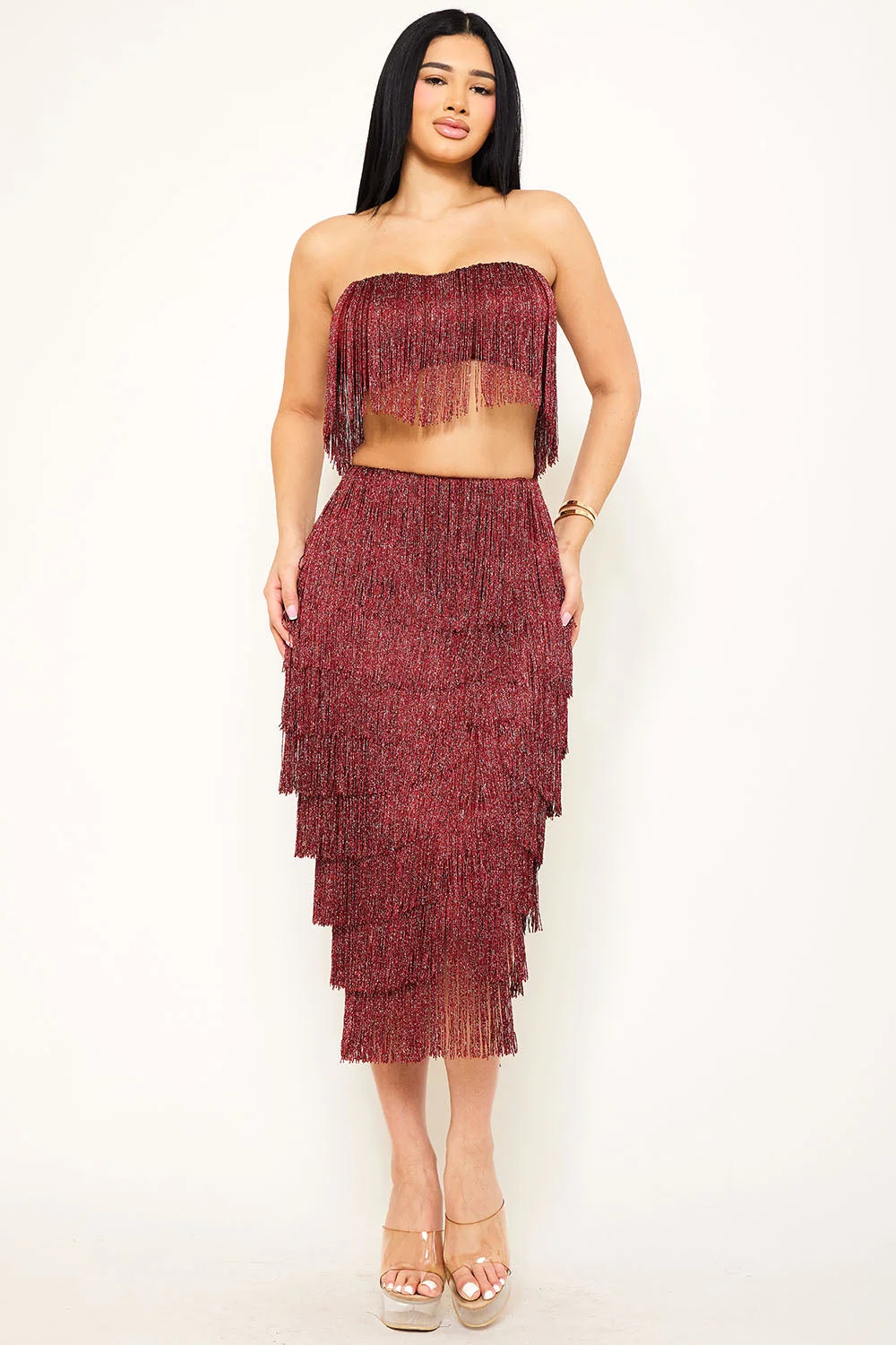 Symphony Set - Fringe Tube Top And Midi Skirt Set