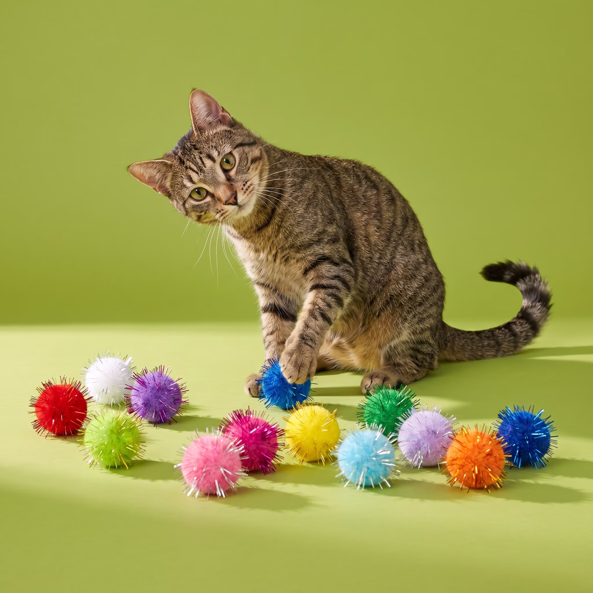 Vibrant Life Value Pack Sparkle Pompom Cat Toys, 12 Count