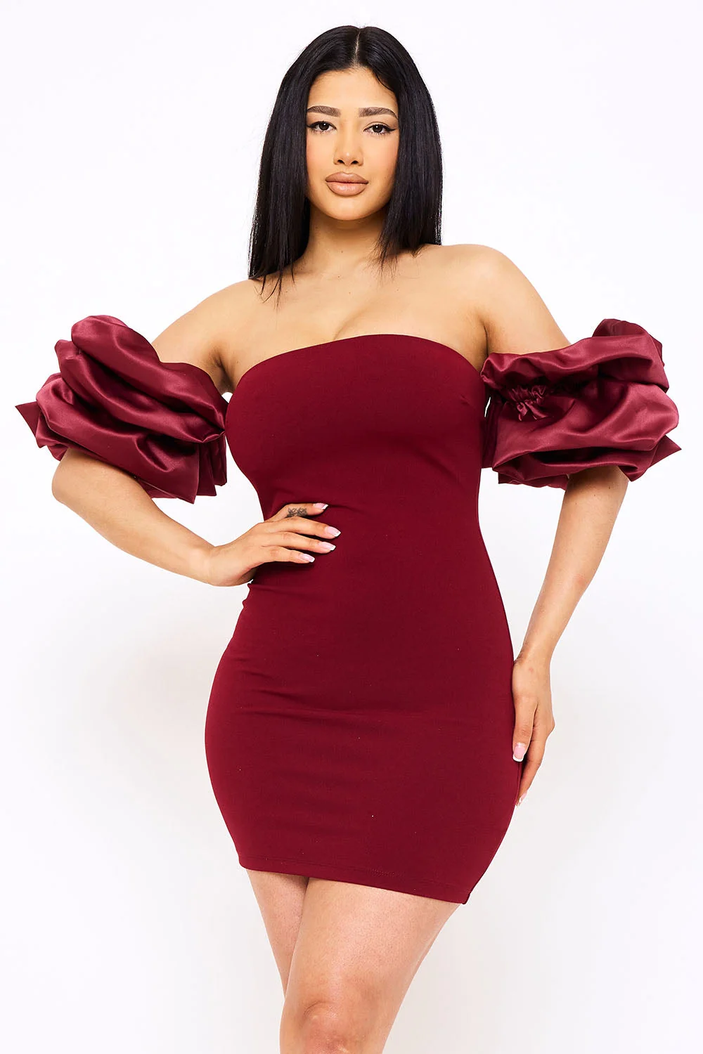 Symphony Dress - Layered Ruffle Sleeve Off The Shoulder Mini Dress