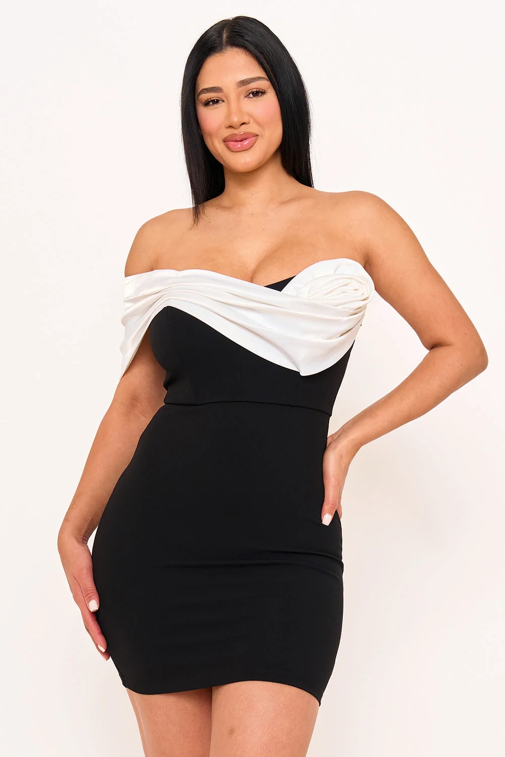 Symphony Dress - Satin Rose Off The Shoulder Mini Dress