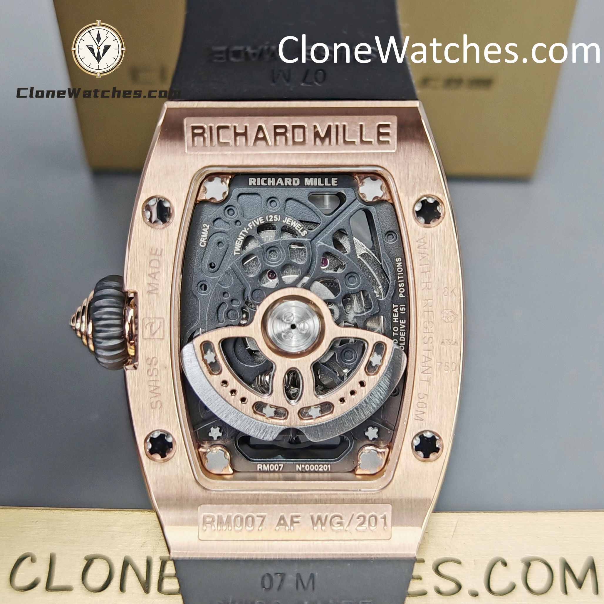 Richard Mille Super clone watches 1:1 RM 07-01Rose Gold Diamond dial Black strap