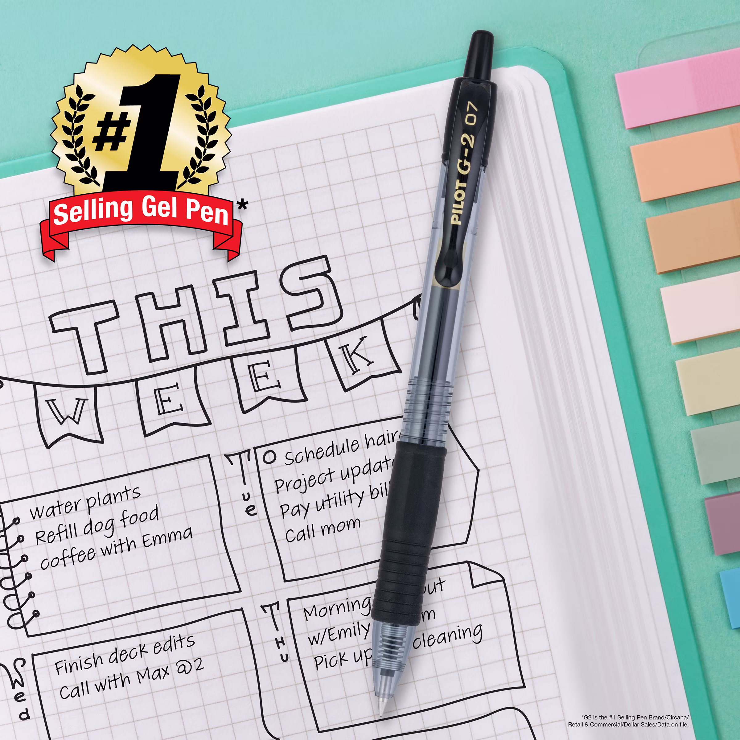 Pilot G2 Retractable Gel Ink Pens, Fine Point, Black, 2 Pack,