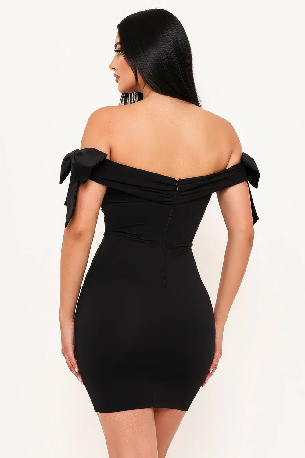 Symphony Dress - Satin Bow On Sleeve Off The Shoulder Mini Dress