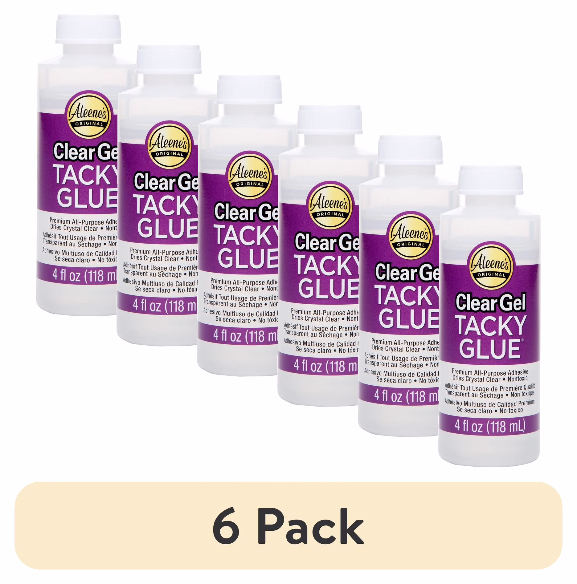 (6 pack) Aleene's Clear Gel Tacky Glue 4 fl oz, Dries Clear, Premium All-Purpose Adhesive