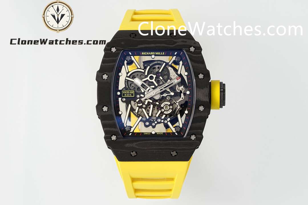 Richard Mille Super Clone Watches 1:1 RM 035 – 02 NTPT Carbon Fiber Yellow Rubber Strap