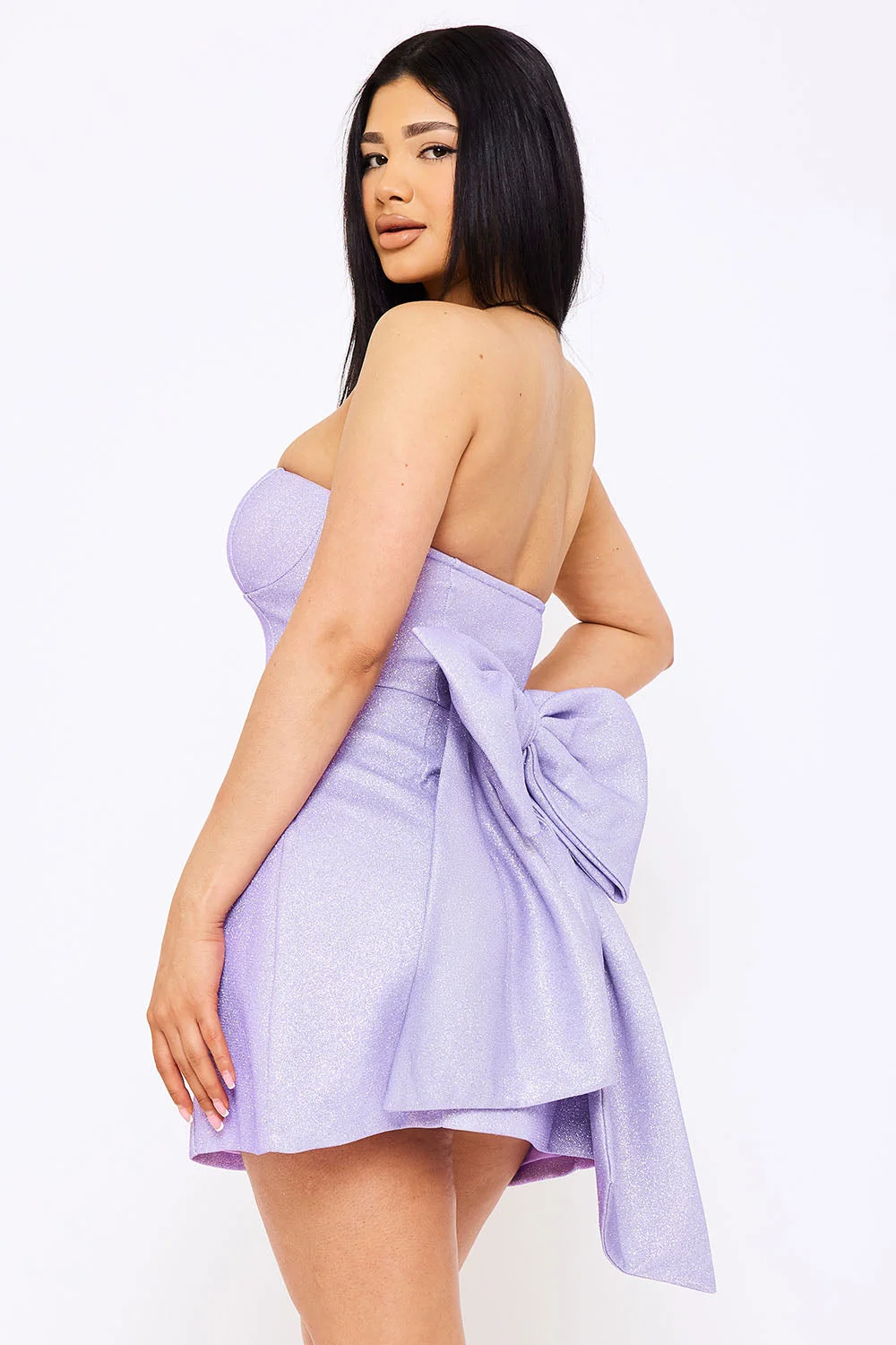 Symphony Dress - Bonded Shiny Knit Large Bow Accent Mini Dress