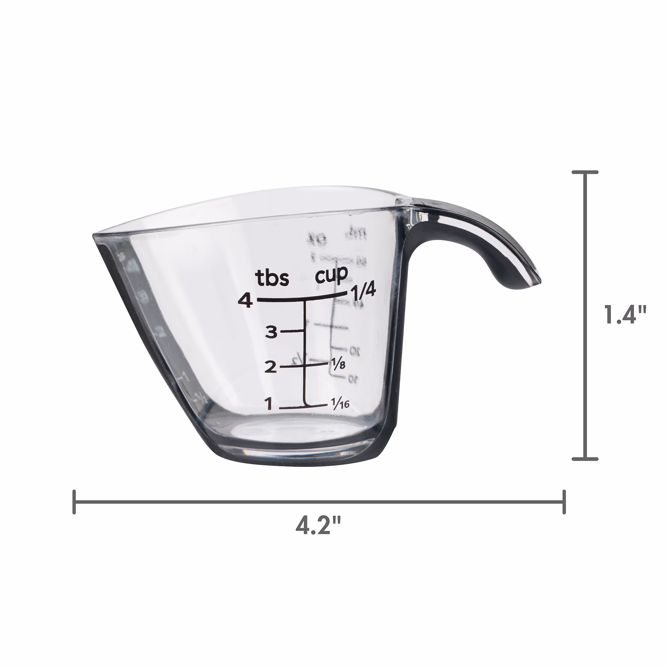 (4 pack) Mainstays 1/4C Plastic Mini Measuring Cup, Black/Transparent