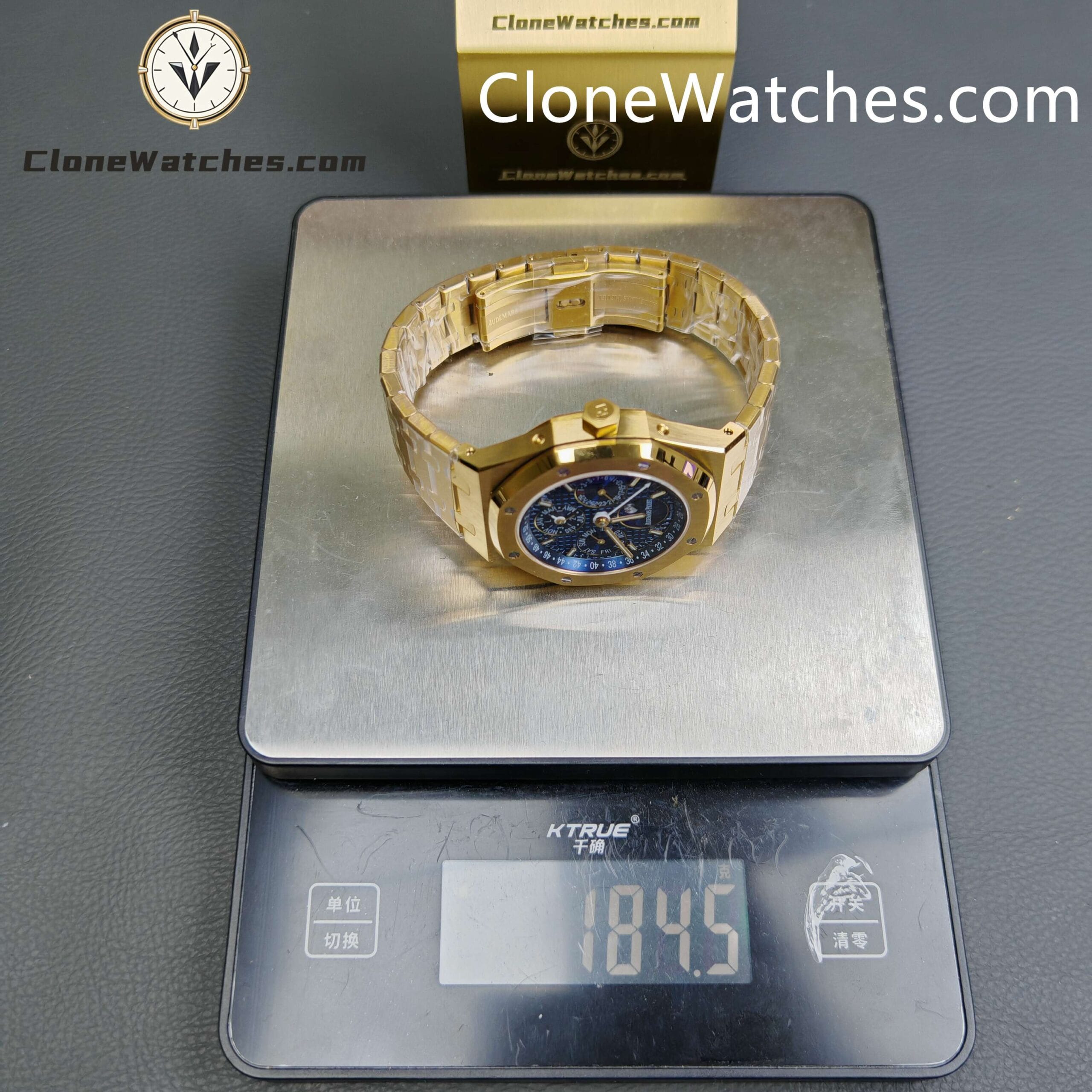 Audemars Piguet Super Clone Watches 1:1 Royal Oak Perpetual Calendar 18K Gold Plated Blue Dial 26574BA 41MM