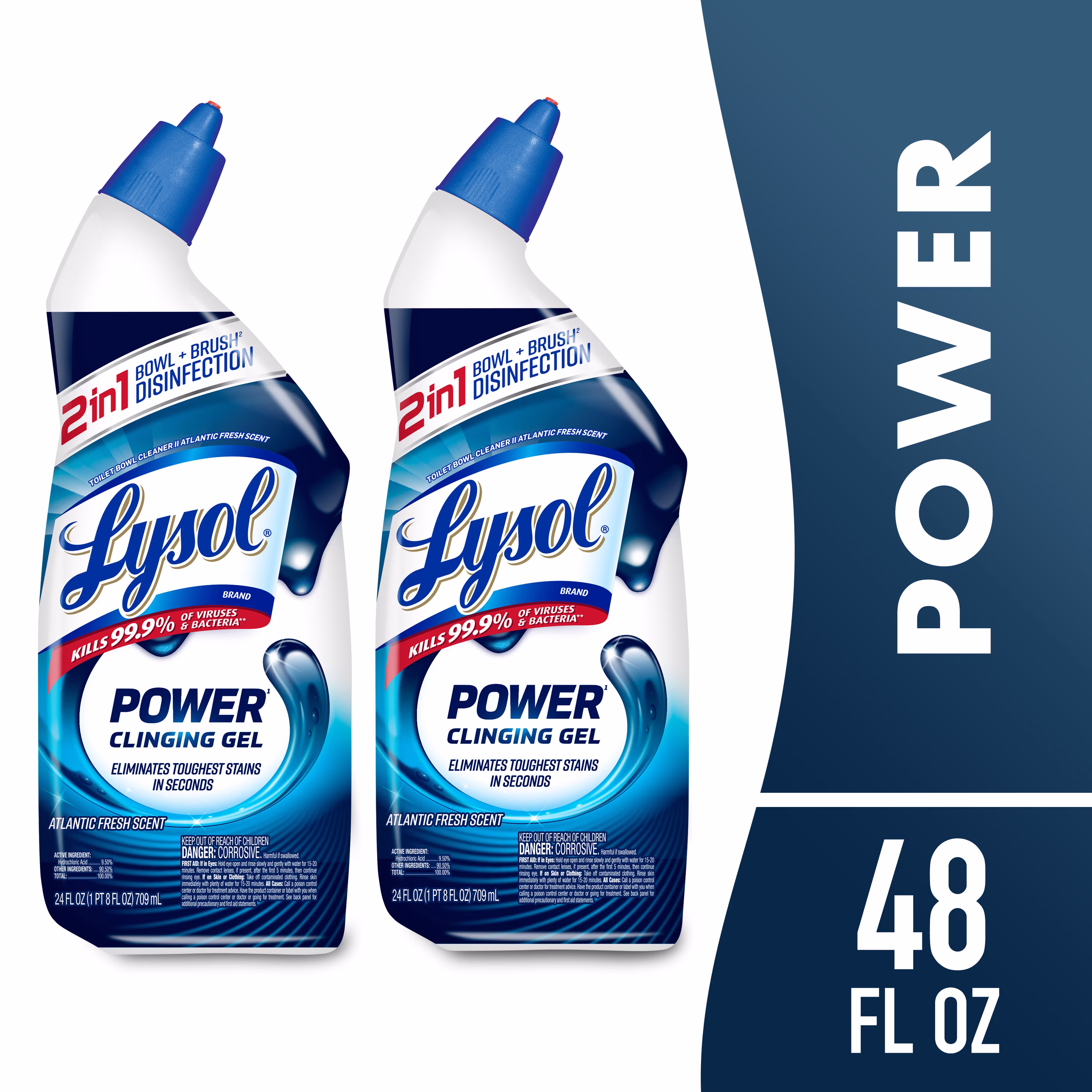 Lysol Toilet Bowl Cleaner Clinging Gel, Power, Disinfecting Bathroom Cleaner and Toilet Bowl Stain Remover, 24 oz (4 Pack)