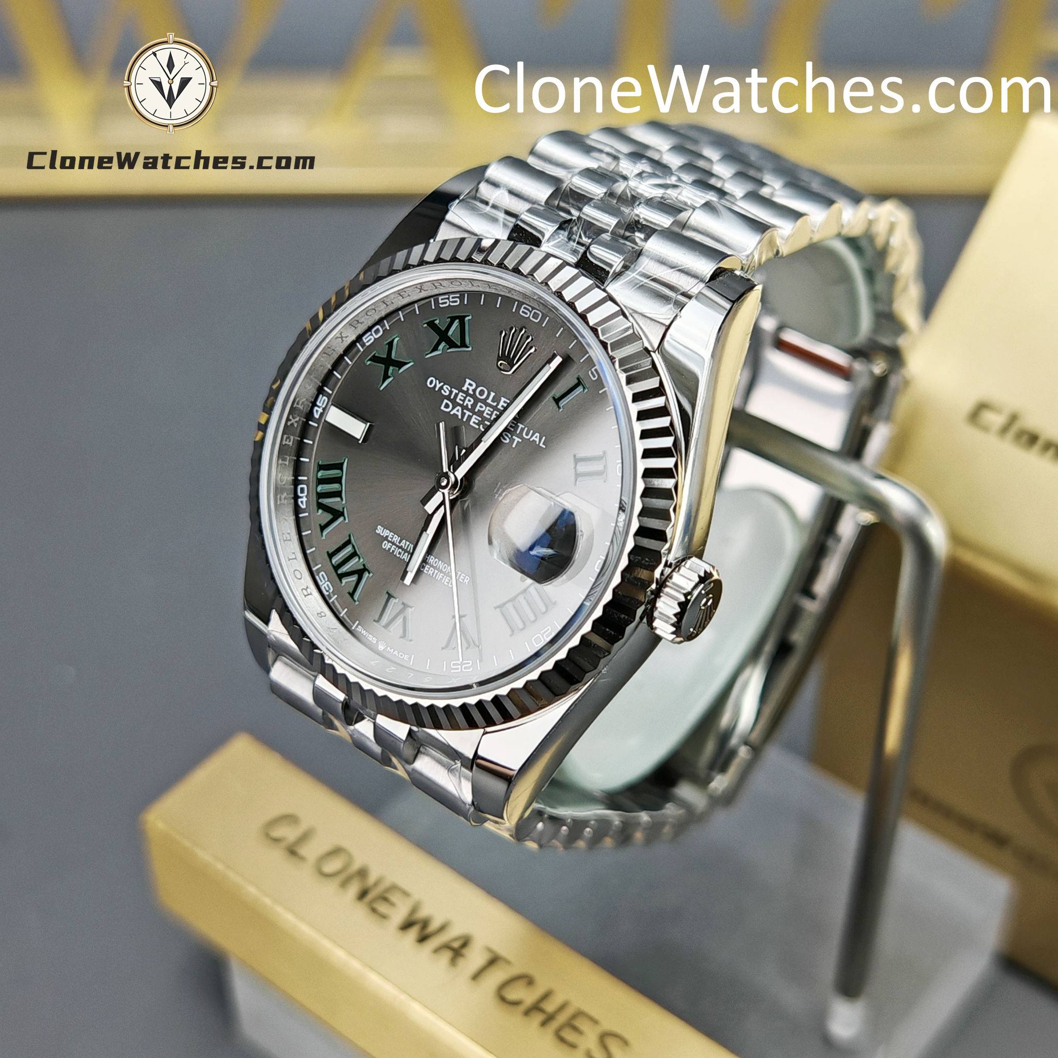 Rolex Super Clone Watches 1:1 DateJust Grey Roman Dial Jubilee 36MM m126234-0045 3235 Movement