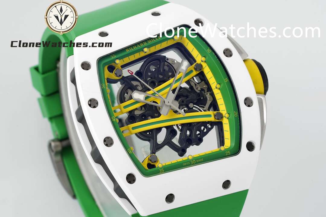Richard Mille Super Clone Watches 1:1 RM 61-01 White Tourbillon Green Strap