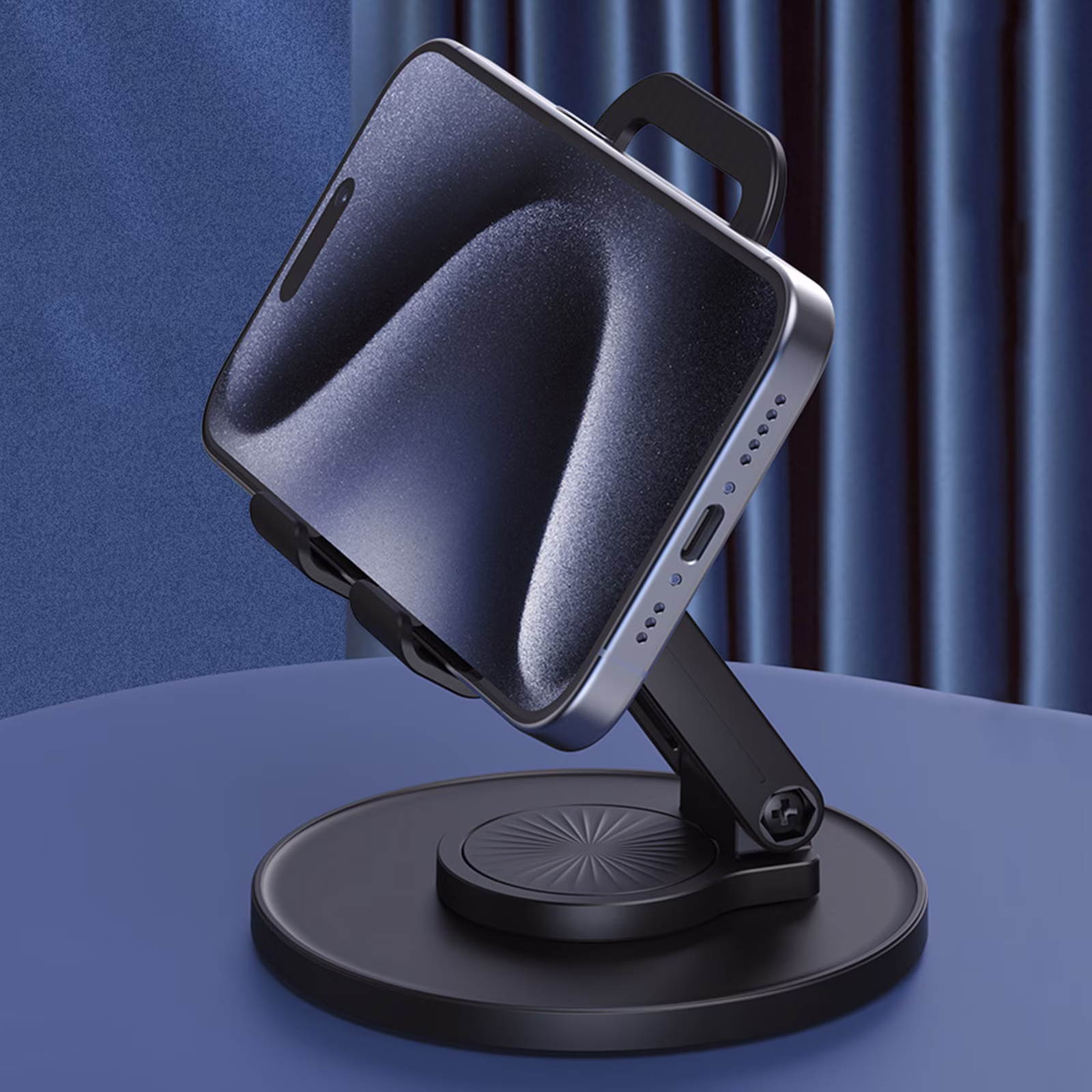 Zeceouar Foldable Phone Stand for Desk 360 Degrees Rotation Height Retractable Cell Phone Holder Portable Cellphone Stand