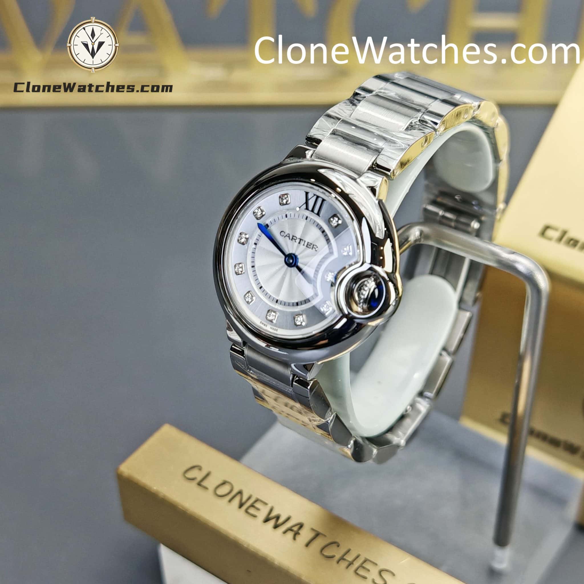 Cartier Super Clone Watches 1:1 Ballon Bleu de WE902073 Silver Plated Dial 28mm