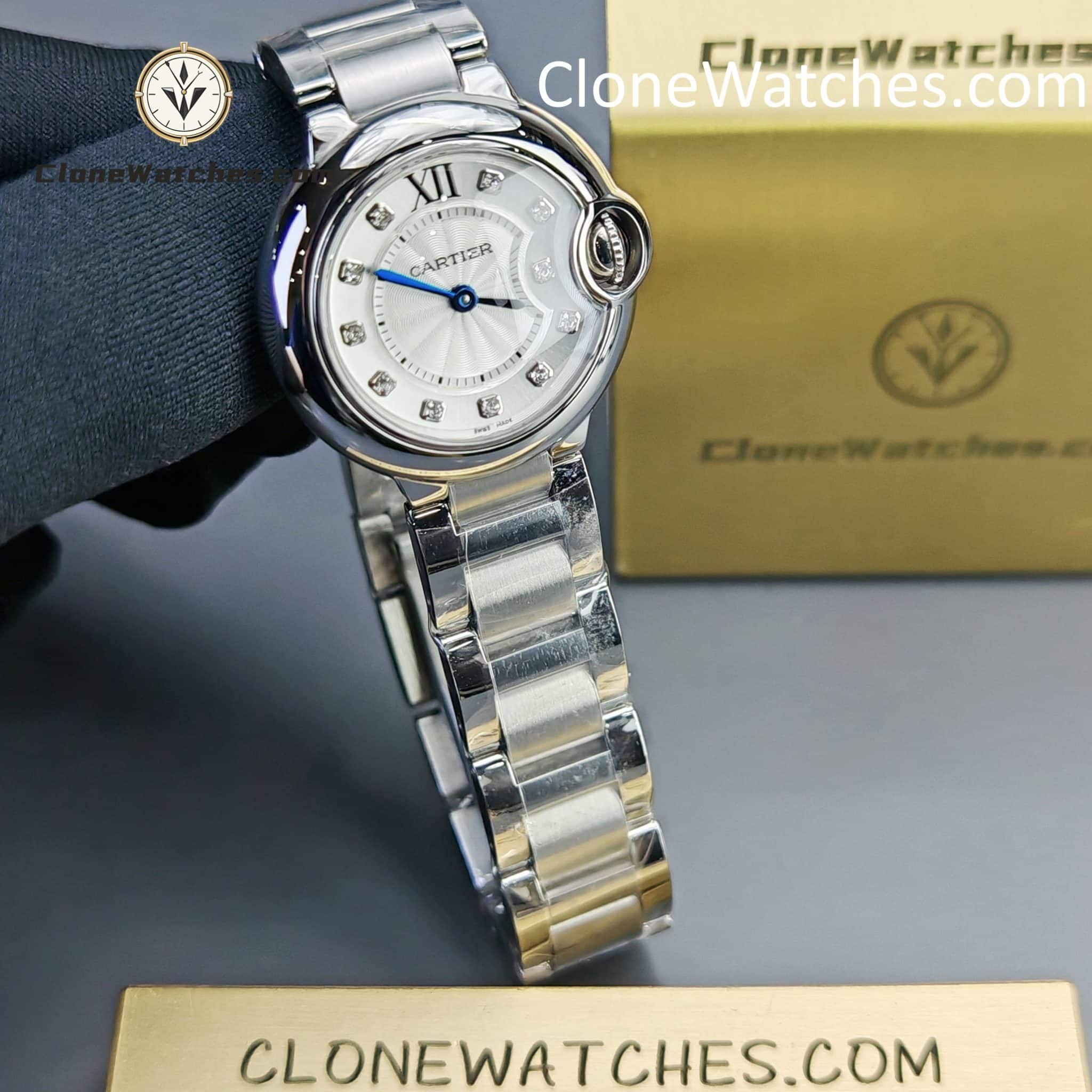 Cartier Super Clone Watches 1:1 Ballon Bleu de WE902073 Silver Plated Dial 28mm