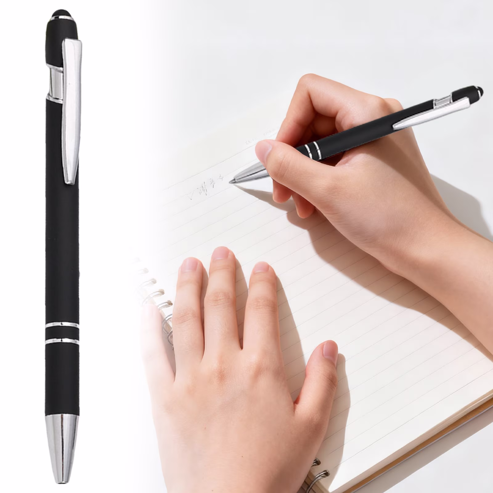 2-In-1 Retractable Ballpoint Pen with Stylus Tip, Oimcto Metal Pen for Touchscreen, 1.0 mm, 4mL, Stylus & Pen Combo, Great for Business, Students, Teachers, Doctors, Refillable, Pocket Clip, Black